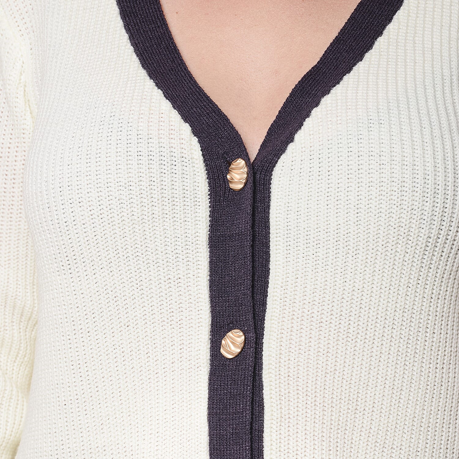 LA MAREY Cream Contrast Cardigan with Golden Buttons (XXL, UK size 20-26)