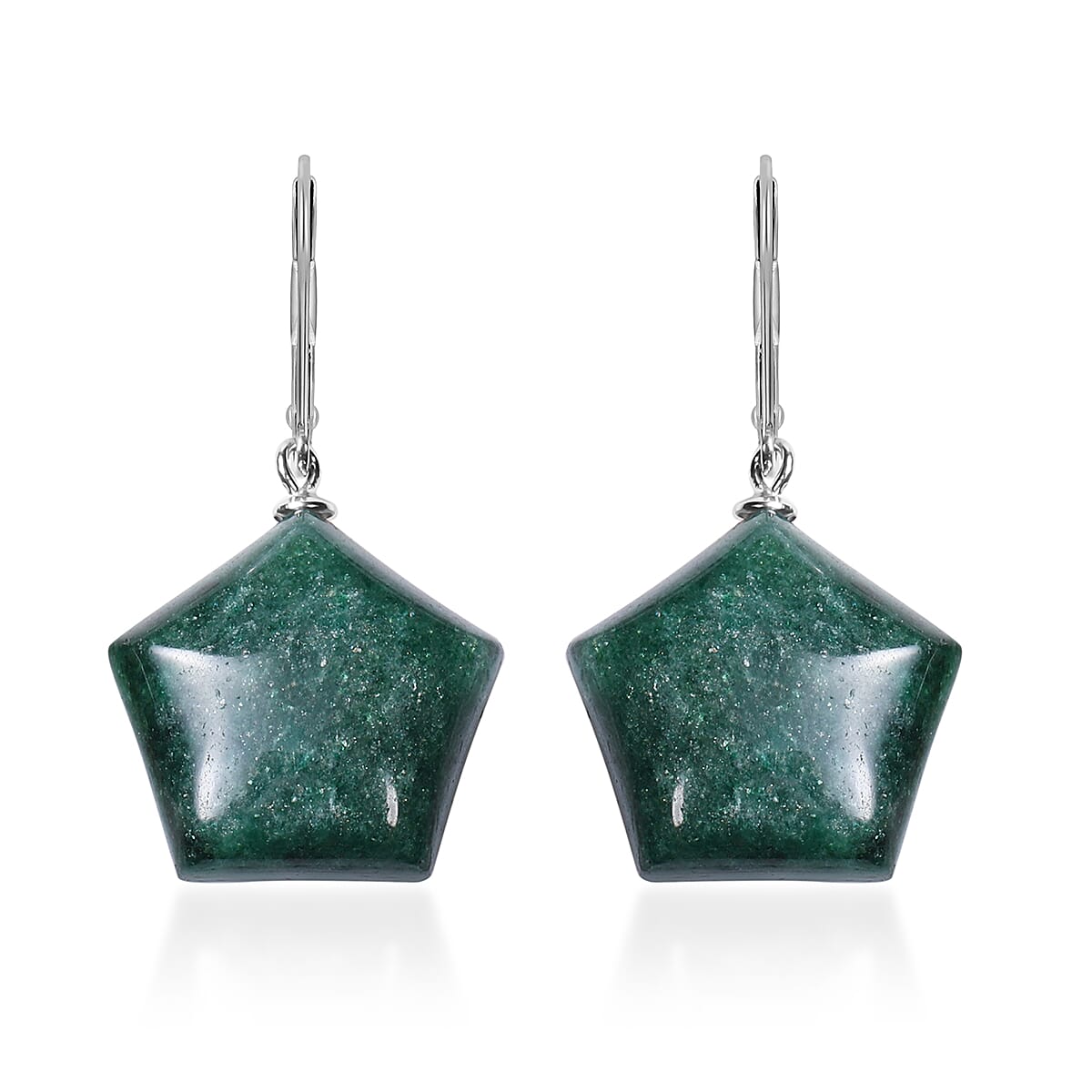 Green Phosphosiderite Lever Back Earrings in Rhodium Overlay Sterling Silver 36.00 Ct.