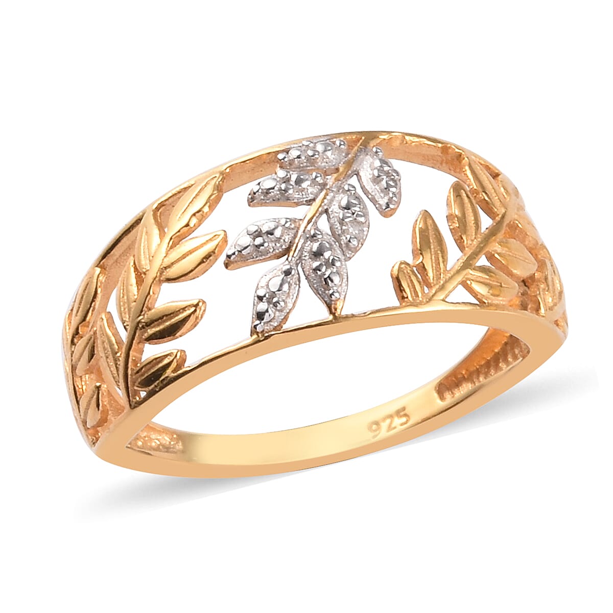 Diamond Leaf Vine Ring in 14K Gold Overlay Sterling Silver