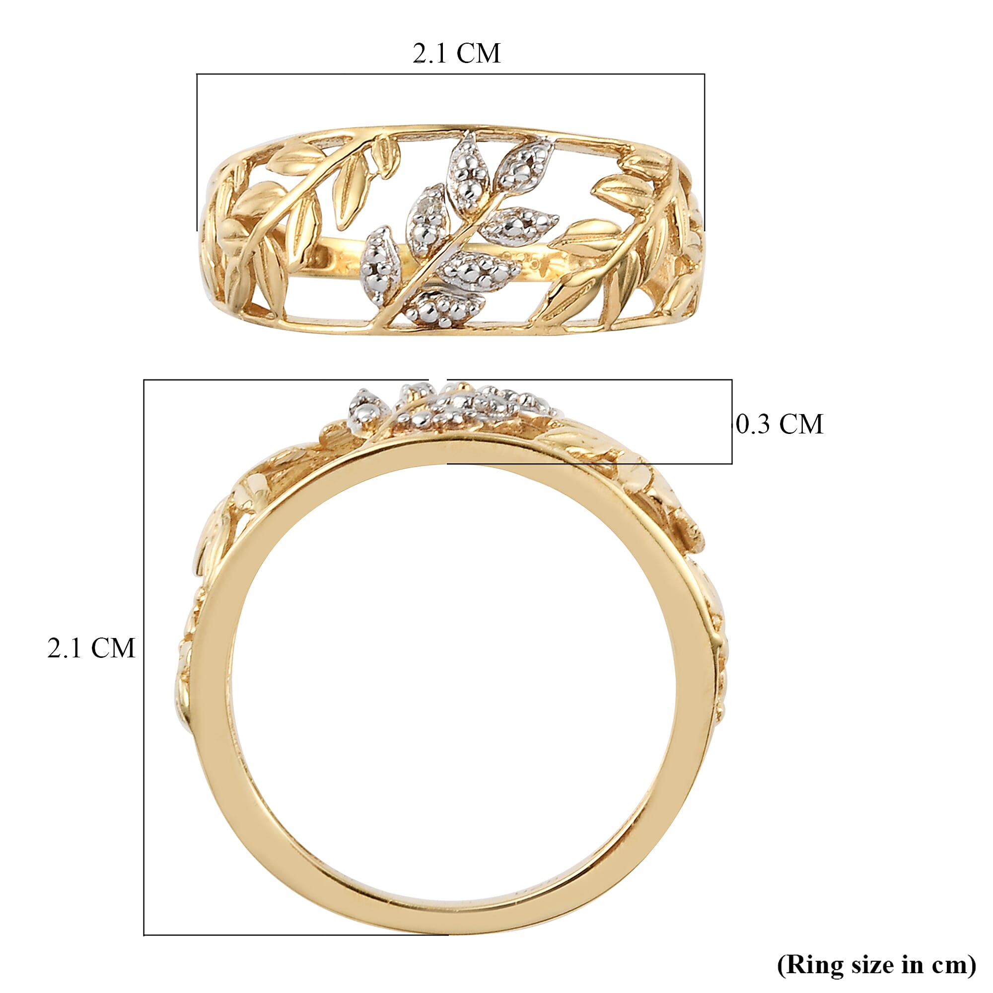 Diamond Leaf Vine Ring in 14K Gold Overlay Sterling Silver