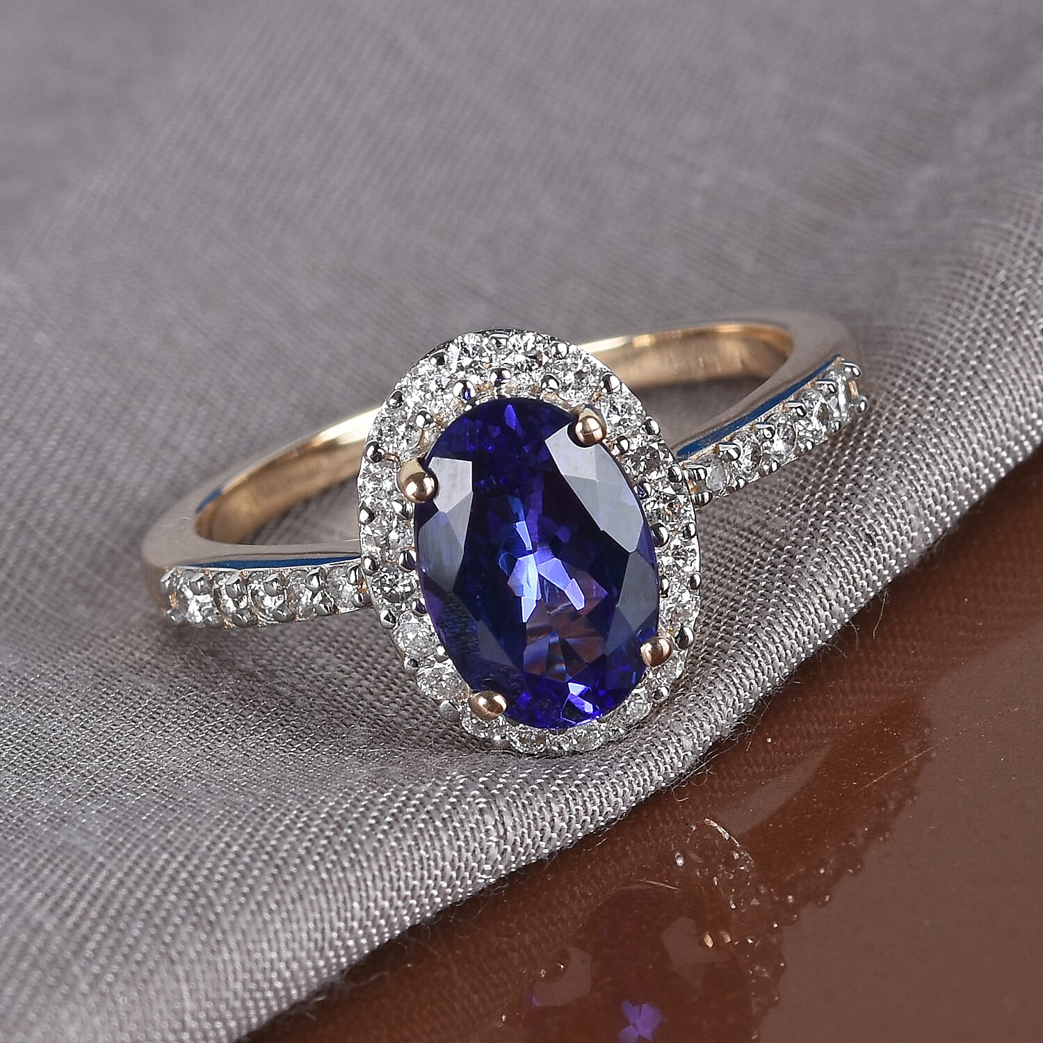 9K Yellow Gold AA Tanzanite and Diamond Ring 2.00 Ct.