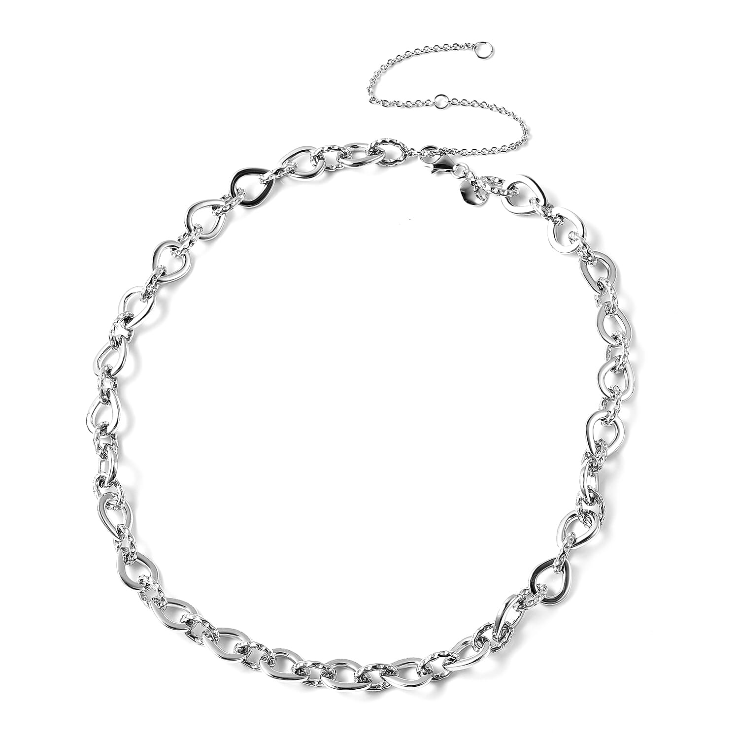 RACHEL GALLEY Rhodium Overlay Sterling Silver Love Link Necklace (Size 16 with 4 inch Extender), Silver wt. 37.41 Gms
