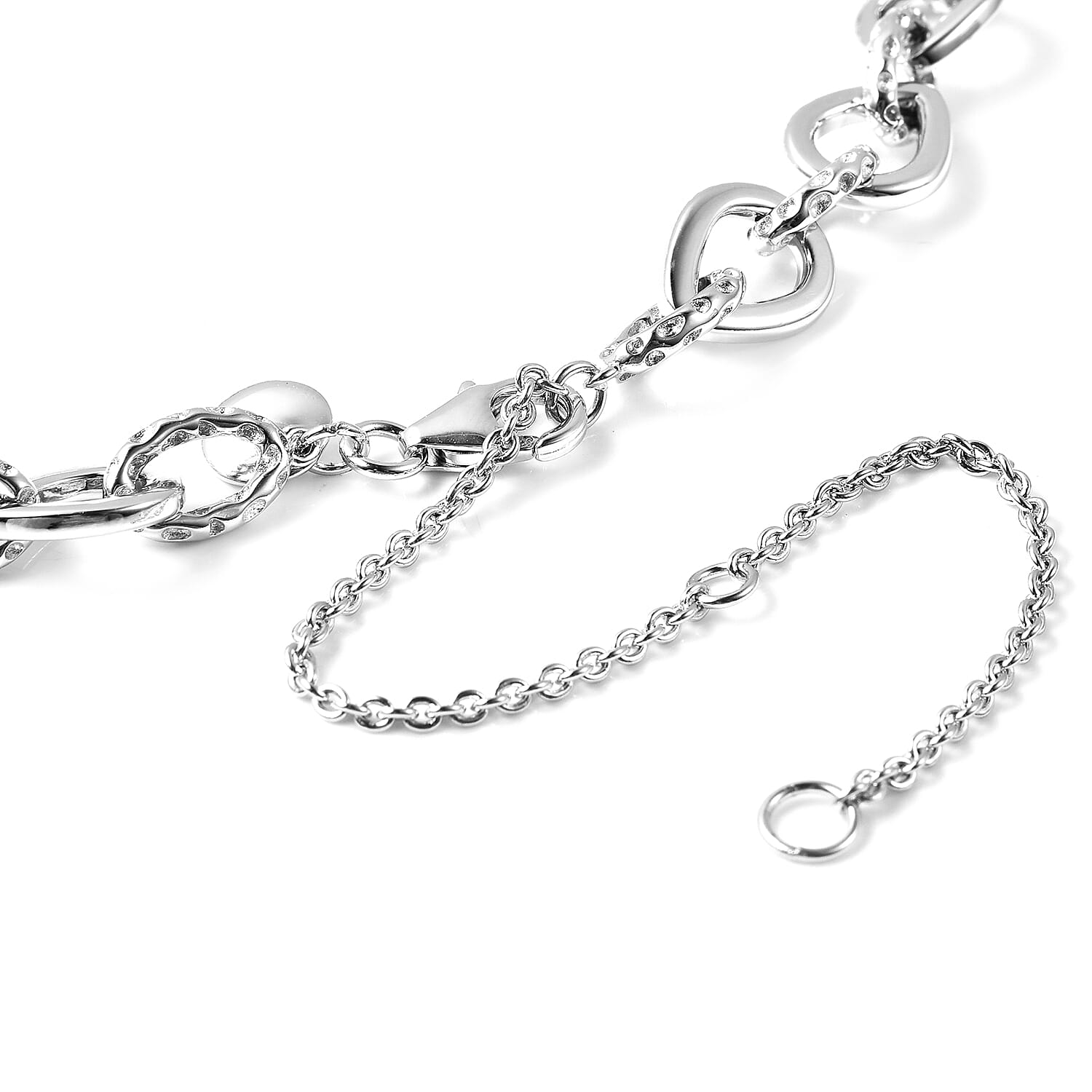 RACHEL GALLEY Rhodium Overlay Sterling Silver Love Link Necklace (Size 16 with 4 inch Extender), Silver wt. 37.41 Gms