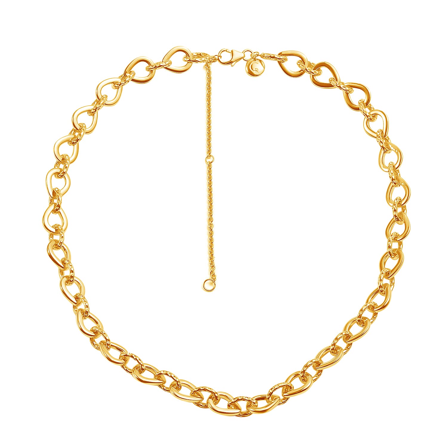 RACHEL GALLEY Love Link Collection- Yellow Gold Overlay Sterling Silver Love Link Necklace (Size 16 with 4 inch Extender), Silver wt. 37.42 Gms