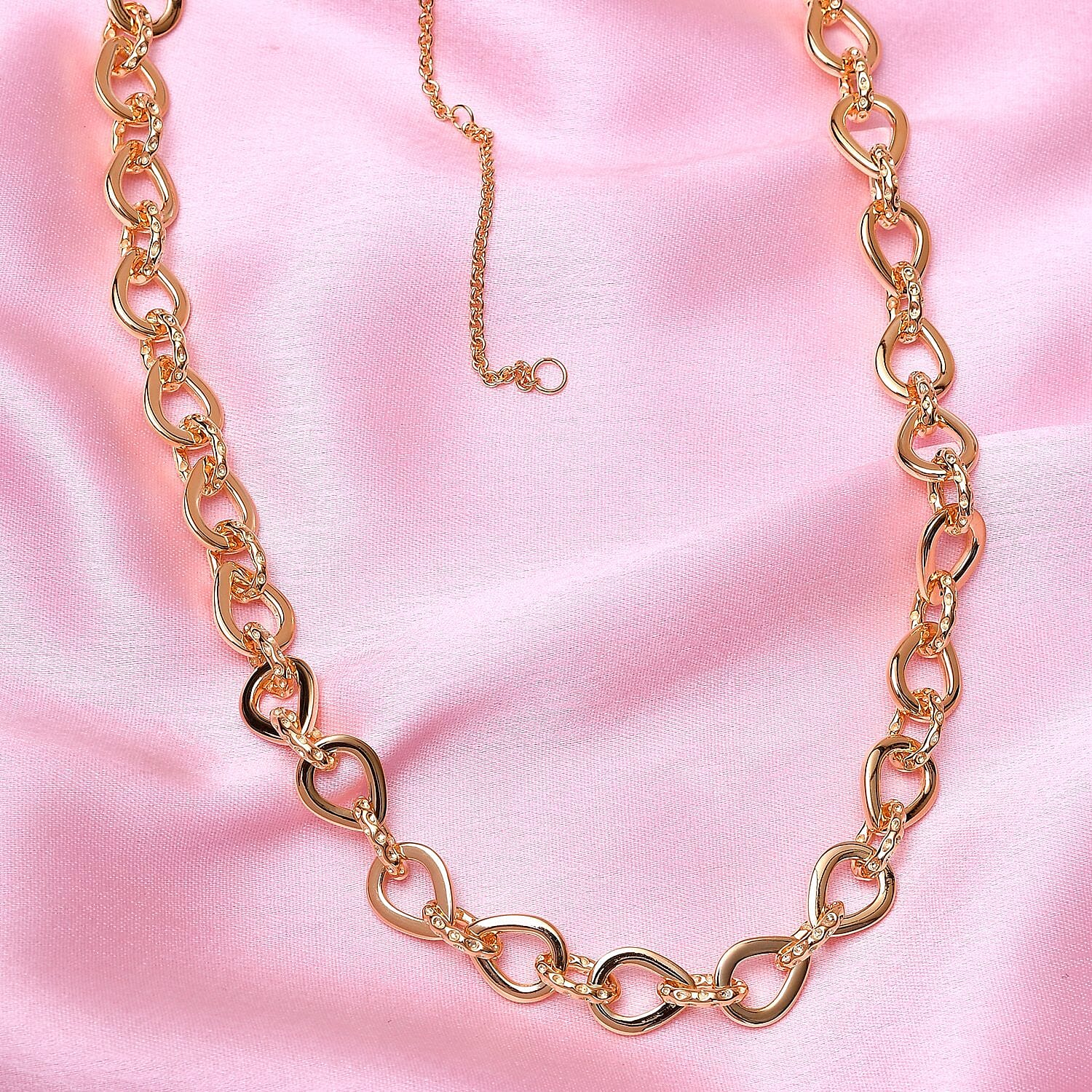 RACHEL GALLEY Love Link Collection- Yellow Gold Overlay Sterling Silver Love Link Necklace (Size 16 with 4 inch Extender), Silver wt. 37.42 Gms