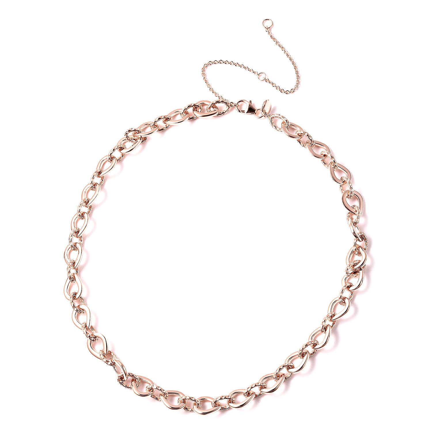 RACHEL GALLEY Rose Gold Overlay Sterling Silver Love Link Necklace (Size 16 with 4 inch Extender), Silver wt. 37.45 Gms