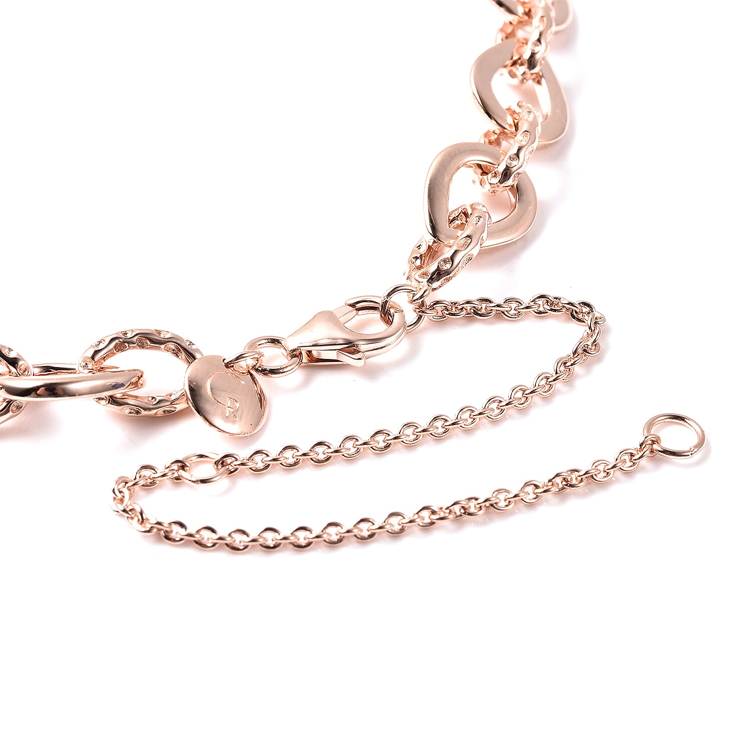 RACHEL GALLEY Rose Gold Overlay Sterling Silver Love Link Necklace (Size 16 with 4 inch Extender), Silver wt. 37.45 Gms