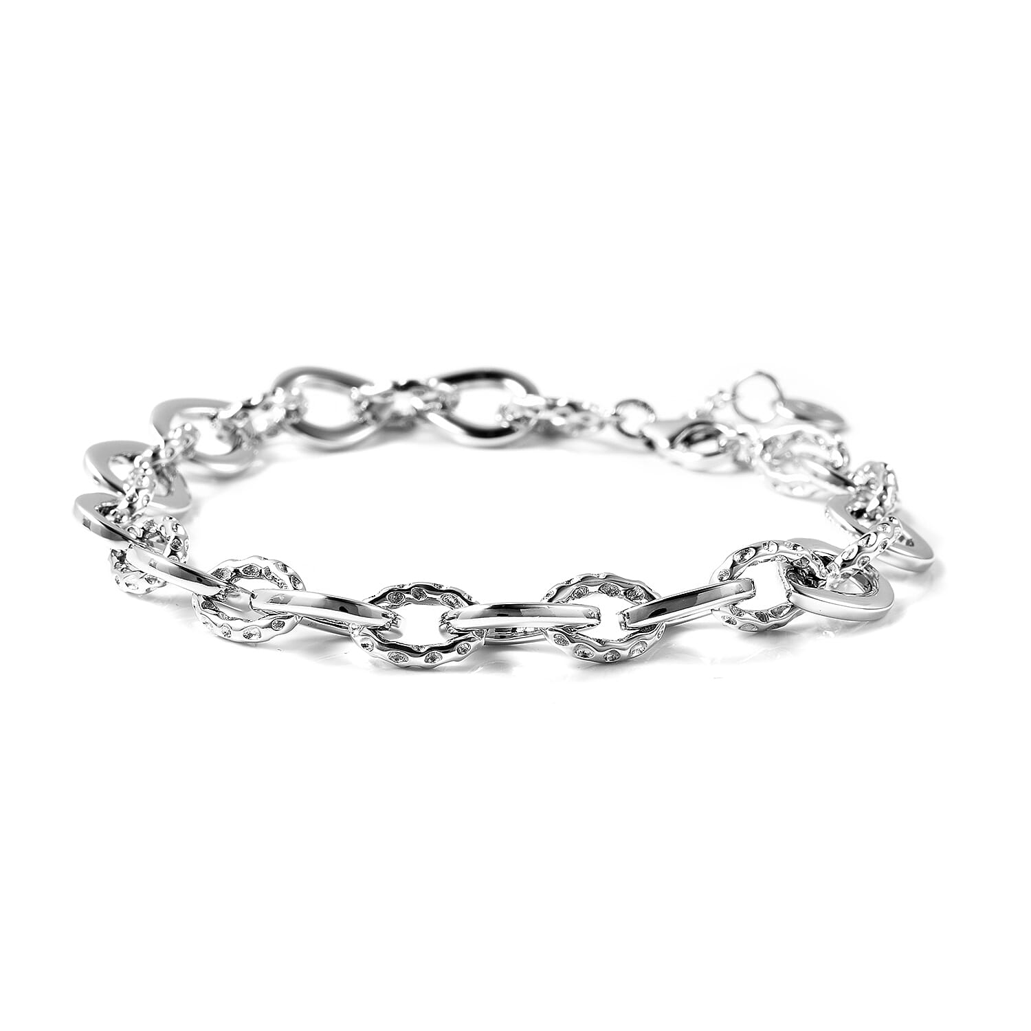 RACHEL GALLEY Rhodium Overlay Sterling Silver Love Link Bracelet (Size 7.5 with 1 inch Extender), Silver wt. 17.48 Gms