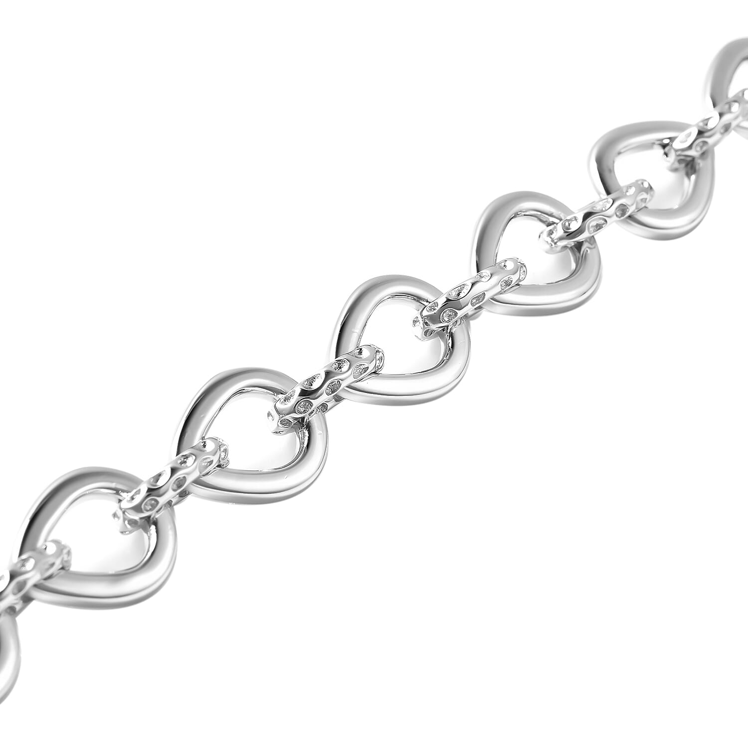 RACHEL GALLEY Rhodium Overlay Sterling Silver Love Link Bracelet (Size 7.5 with 1 inch Extender), Silver wt. 17.48 Gms