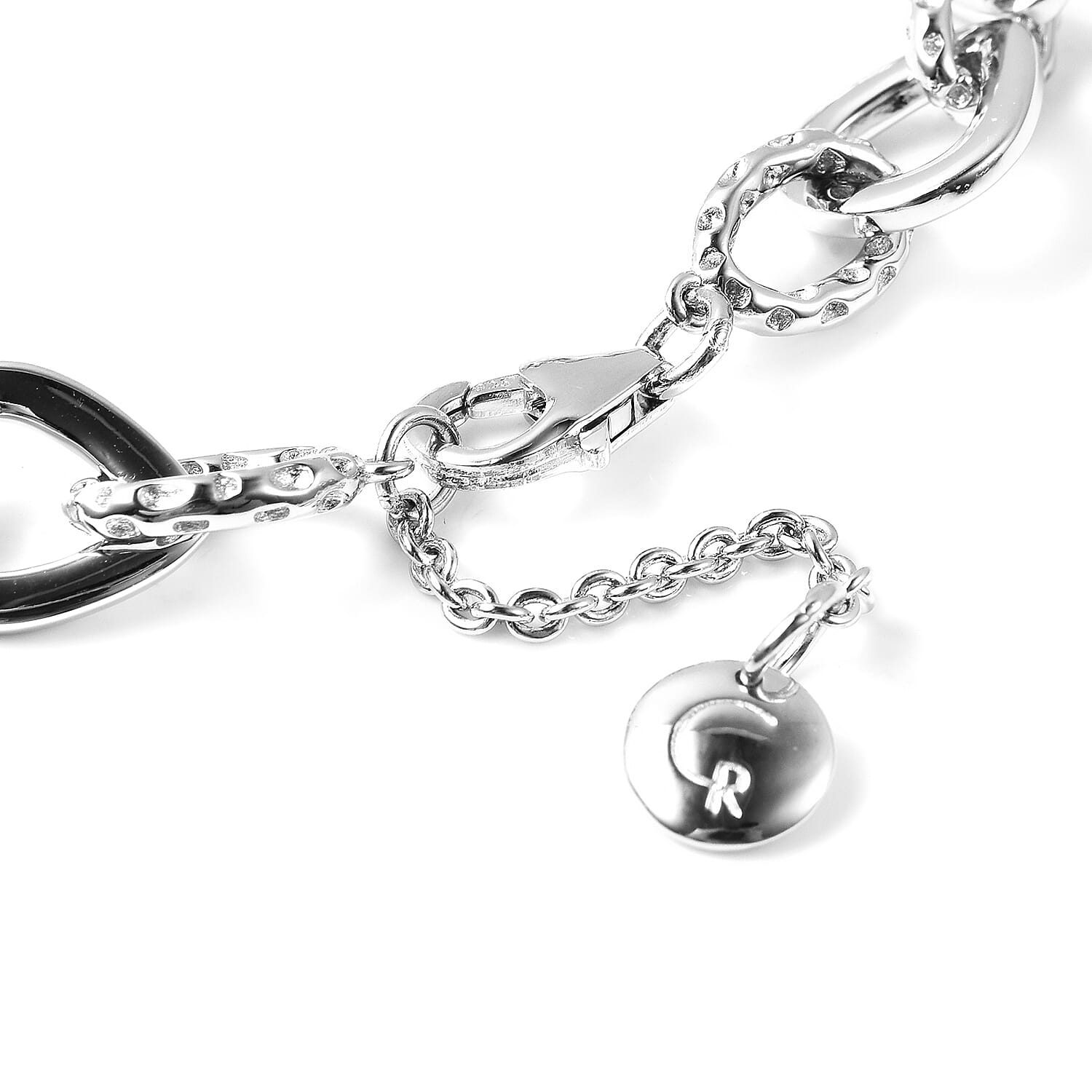 RACHEL GALLEY Rhodium Overlay Sterling Silver Love Link Bracelet (Size 7.5 with 1 inch Extender), Silver wt. 17.48 Gms