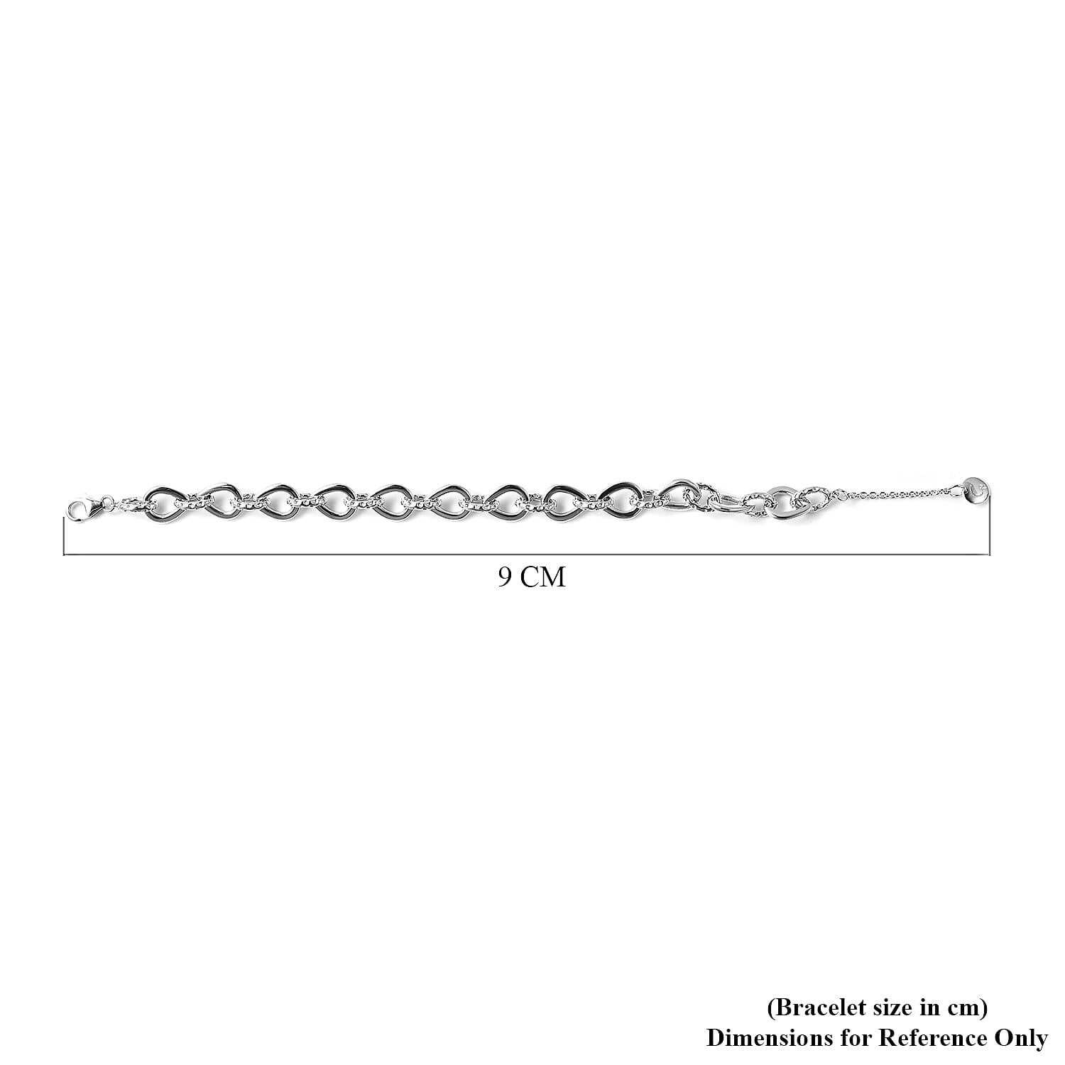 RACHEL GALLEY Rhodium Overlay Sterling Silver Love Link Bracelet (Size 7.5 with 1 inch Extender), Silver wt. 17.48 Gms