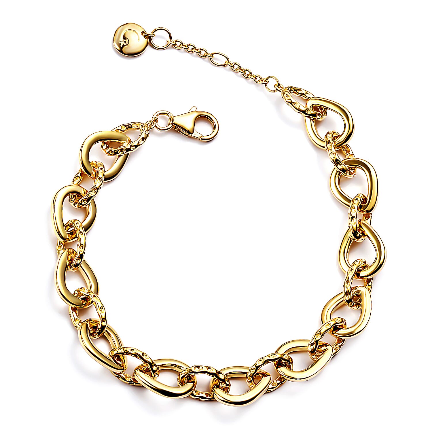 RACHEL GALLEY Love Link Collection- Yellow Gold Overlay Sterling Silver Love Link Bracelet (Size 7.5 with 1 inch Extender), Silver wt. 17.44 Gms