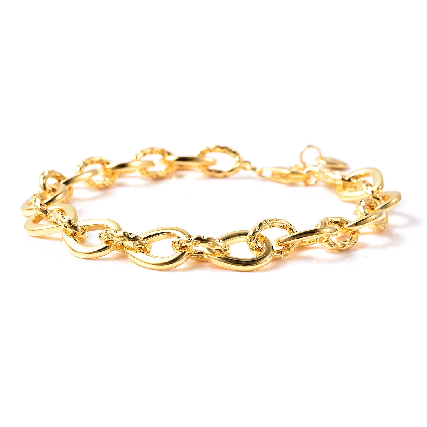 RACHEL GALLEY Love Link Collection- Yellow Gold Overlay Sterling Silver Love Link Bracelet (Size 7.5 with 1 inch Extender), Silver wt. 17.44 Gms