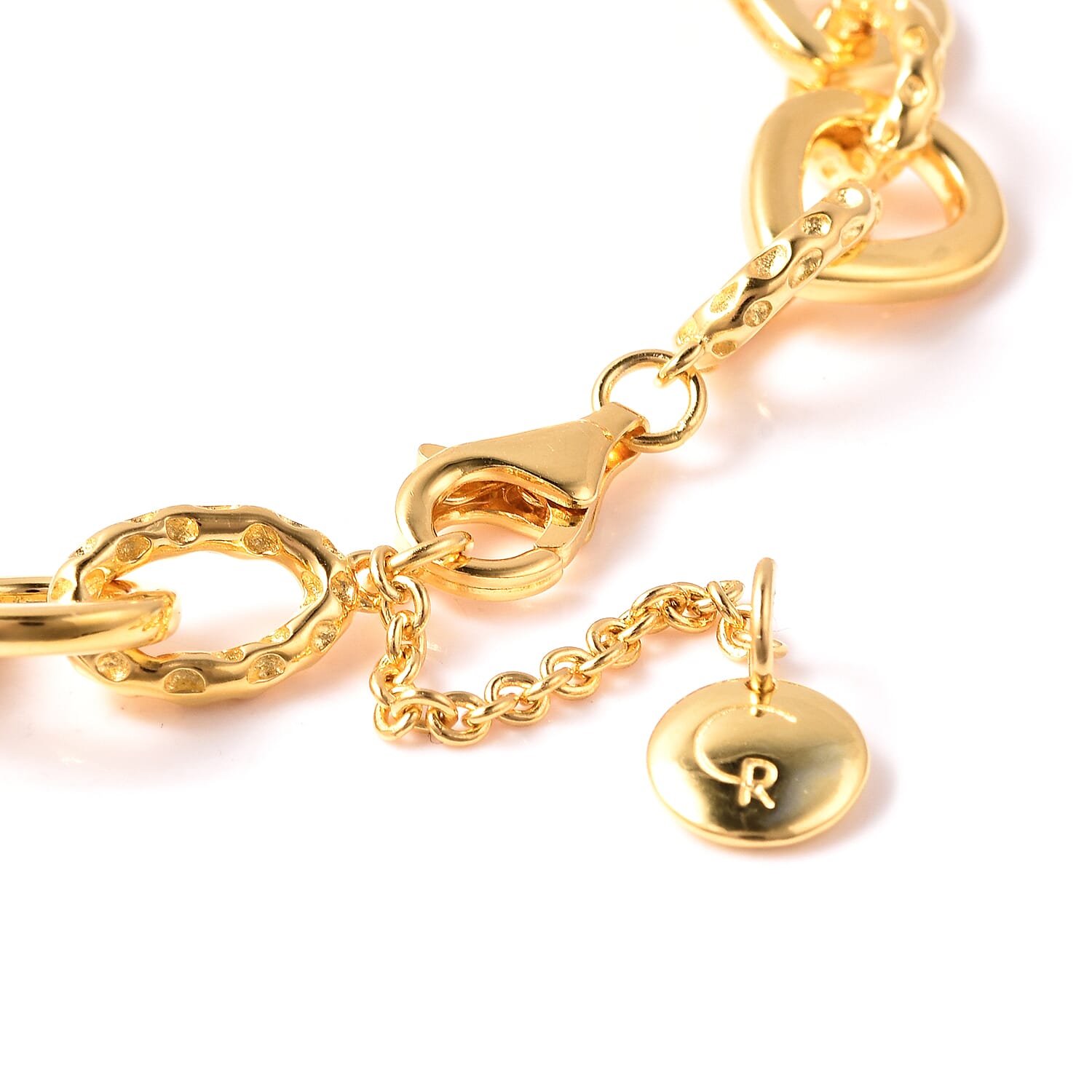 RACHEL GALLEY Love Link Collection- Yellow Gold Overlay Sterling Silver Love Link Bracelet (Size 7.5 with 1 inch Extender), Silver wt. 17.44 Gms