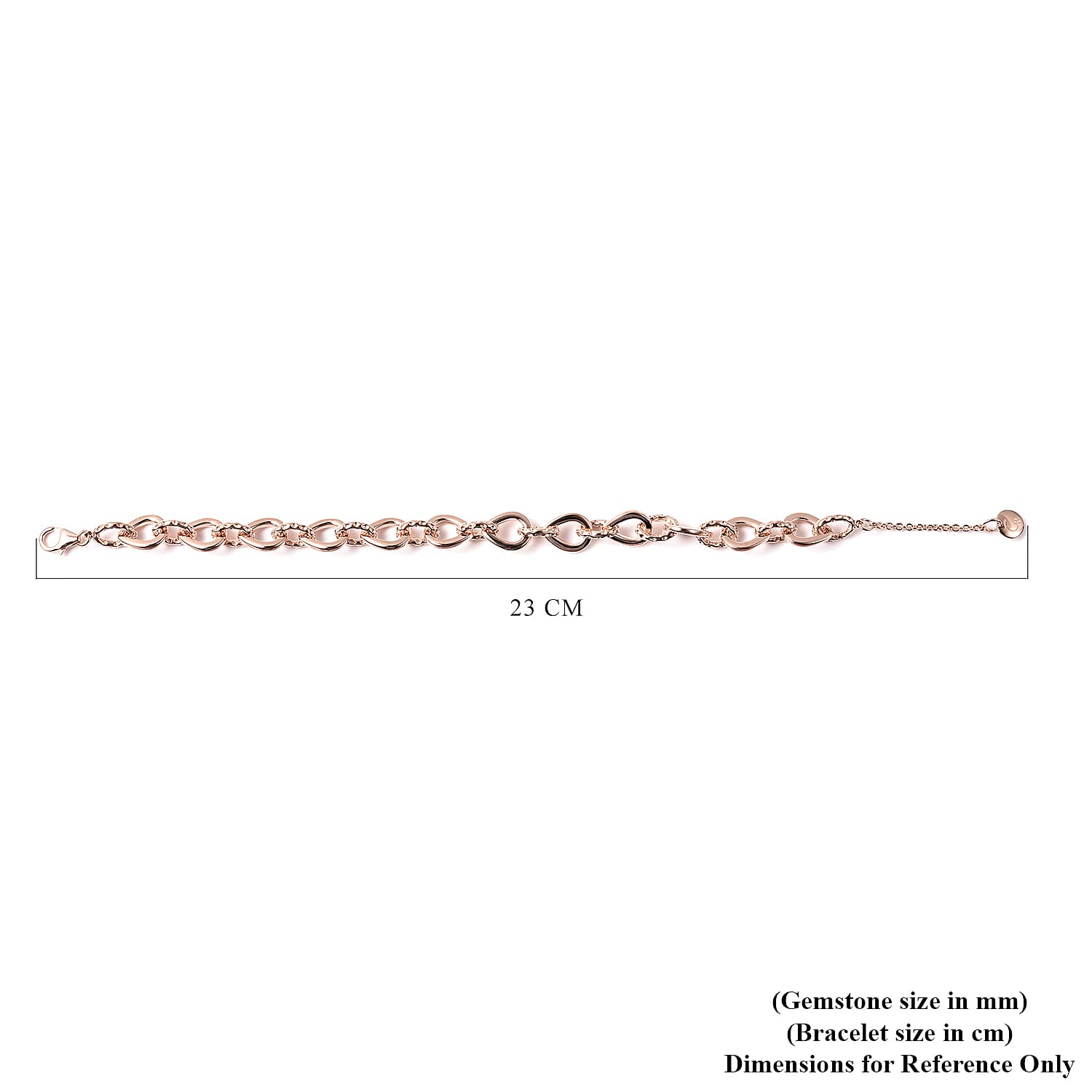 RACHEL GALLEY Rose Gold Overlay Sterling Silver Love Link Bracelet (Size 7.5 with 1 inch Extender), Silver wt. 17.42 Gms