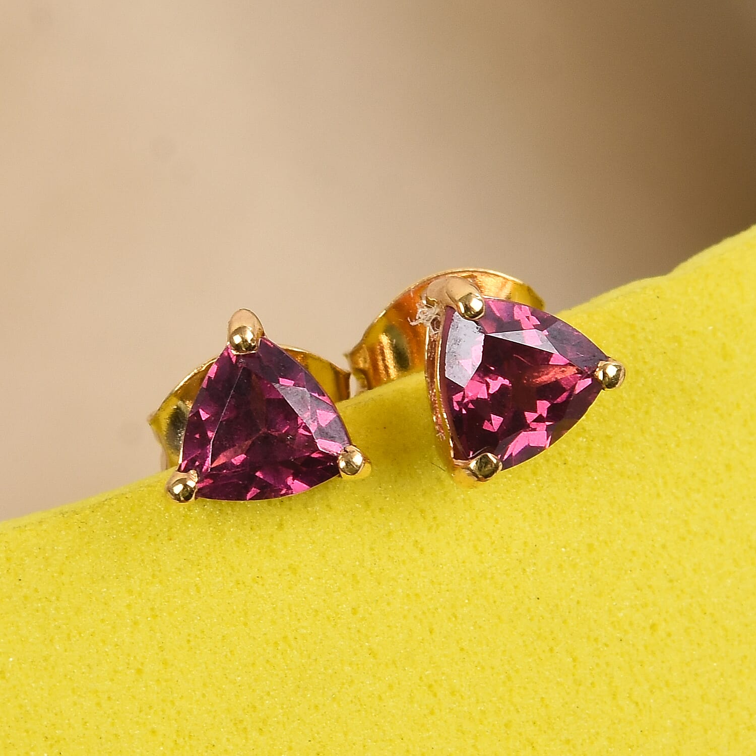 Rose Garnet Stud Earrings (with Push Back) in 14K Gold Overlay Sterling Silver 1.25 Ct.