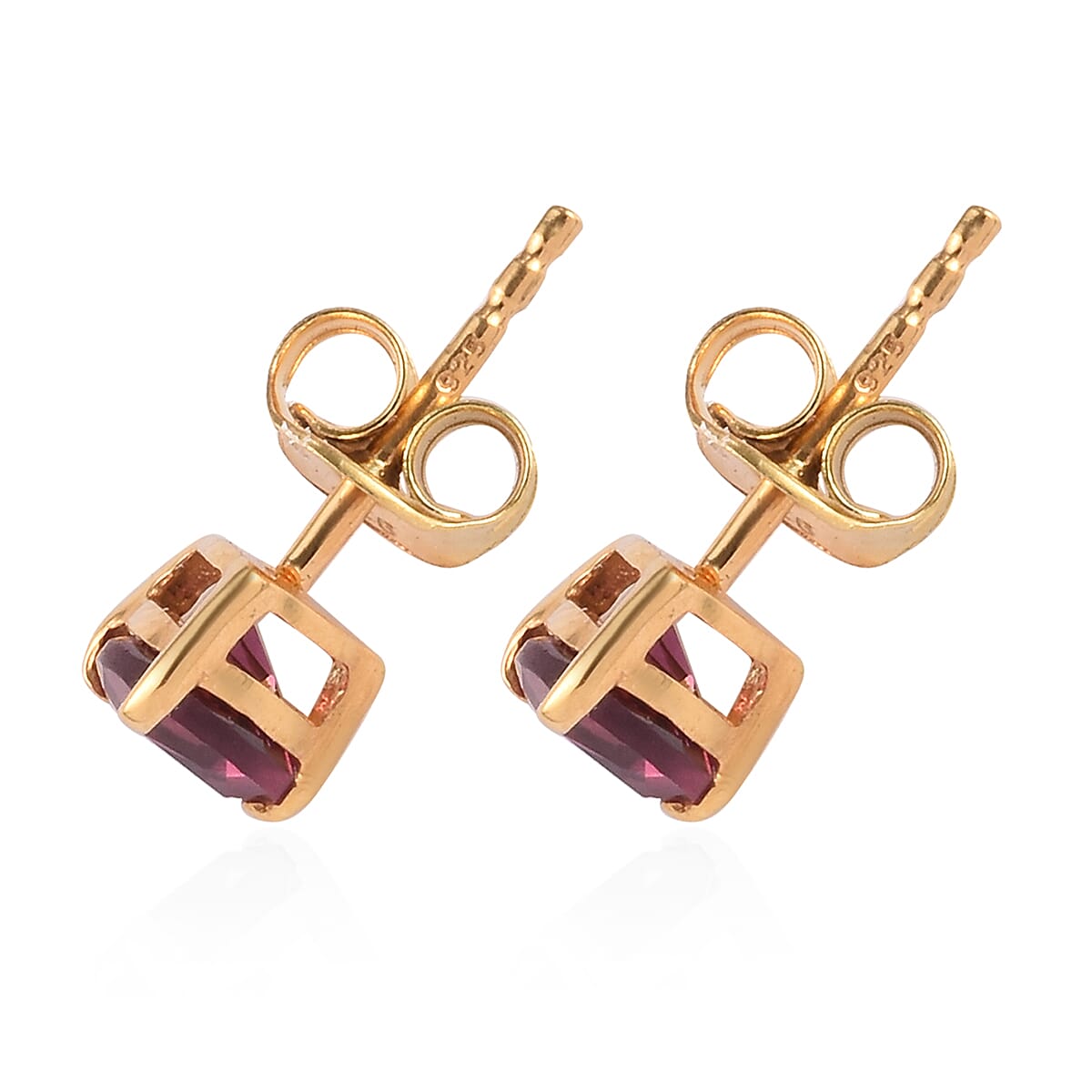 Rose Garnet Stud Earrings (with Push Back) in 14K Gold Overlay Sterling Silver 1.25 Ct.