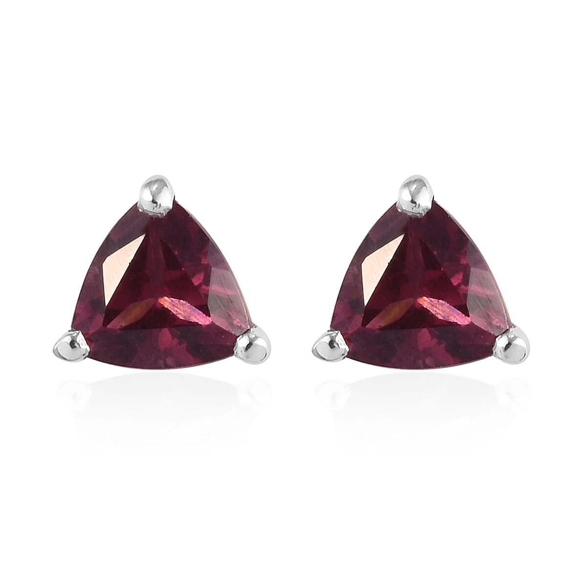 Rose Garnet Stud Earrings (with Push Back) in Platinum Overlay Sterling Silver 1.25 Ct.