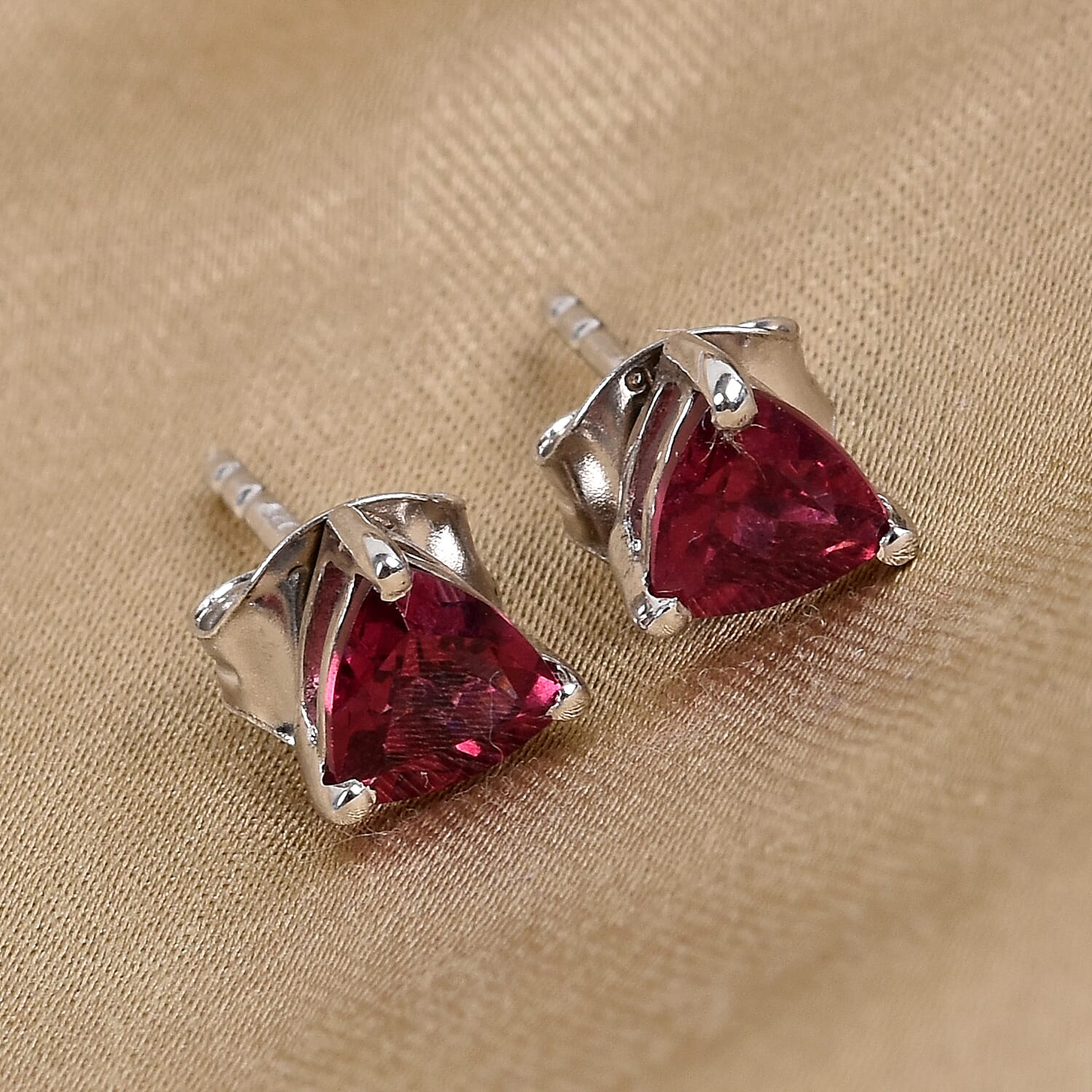 Rose Garnet Stud Earrings (with Push Back) in Platinum Overlay Sterling Silver 1.25 Ct.
