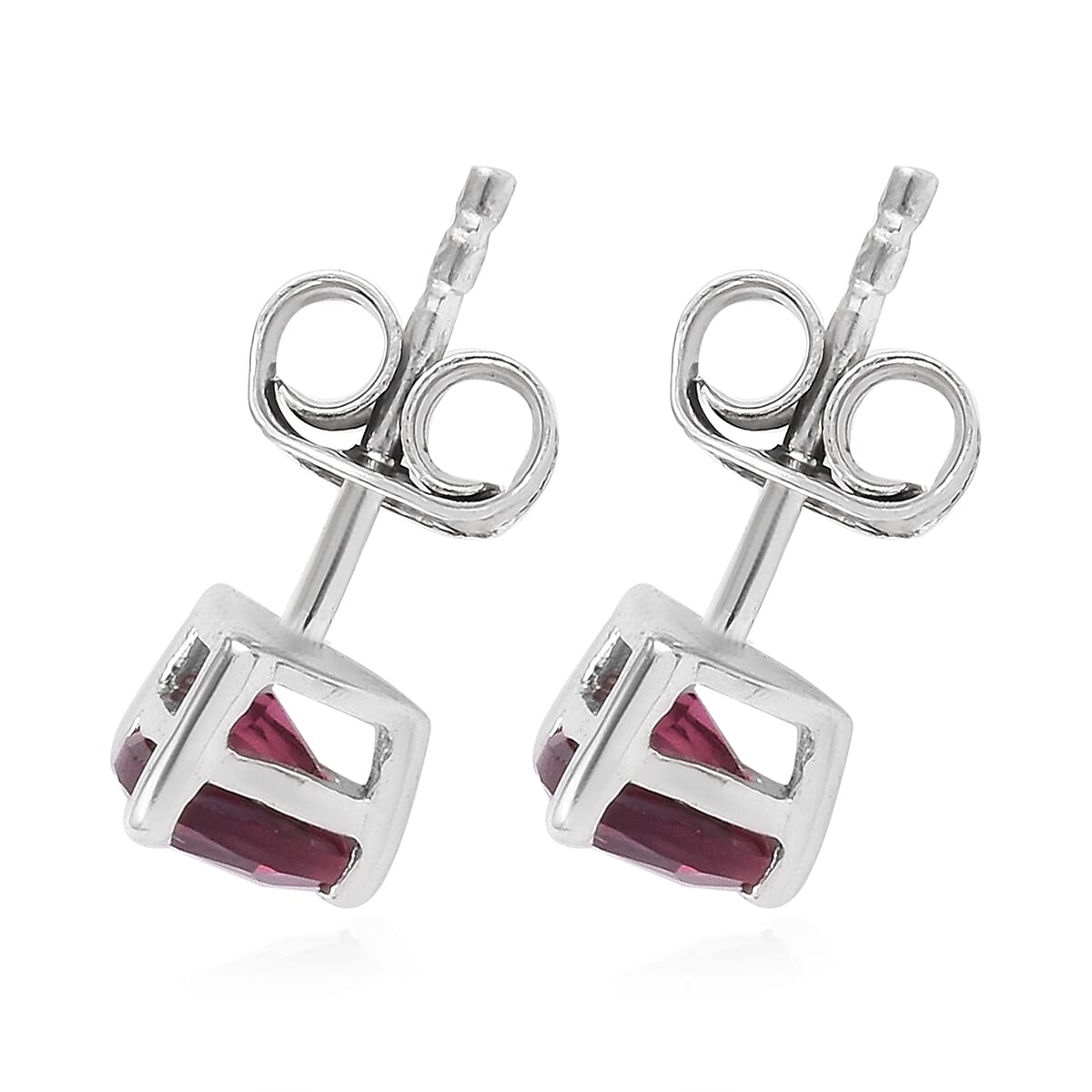 Rose Garnet Stud Earrings (with Push Back) in Platinum Overlay Sterling Silver 1.25 Ct.