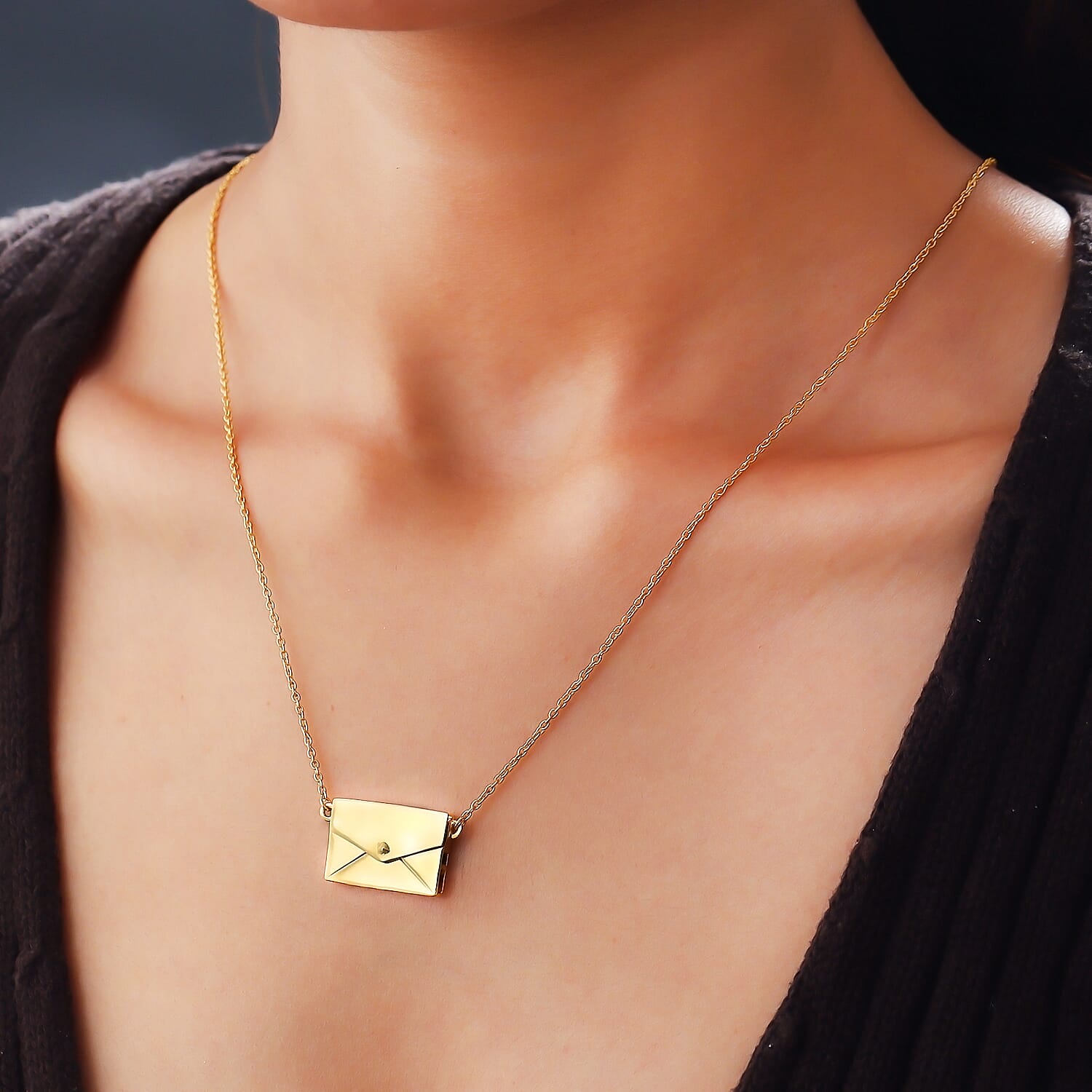 14K Gold Overlay Sterling Silver Envelope Necklace (Size 20), Silver Wt 7.43 Gms