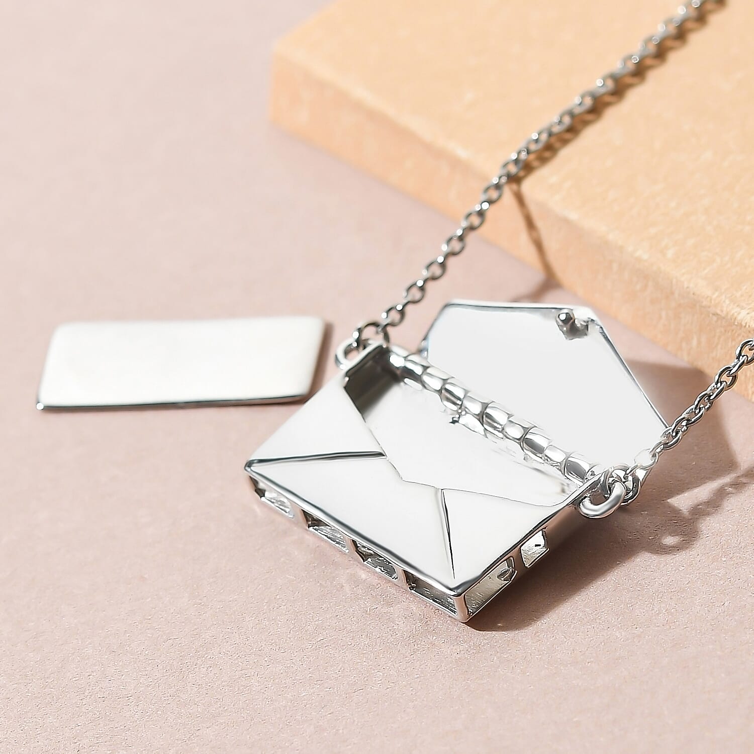 Platinum Overlay Sterling Silver Envelope Necklace (Size 20) with Lobster Lock, Silver Wt 7.22 Gms