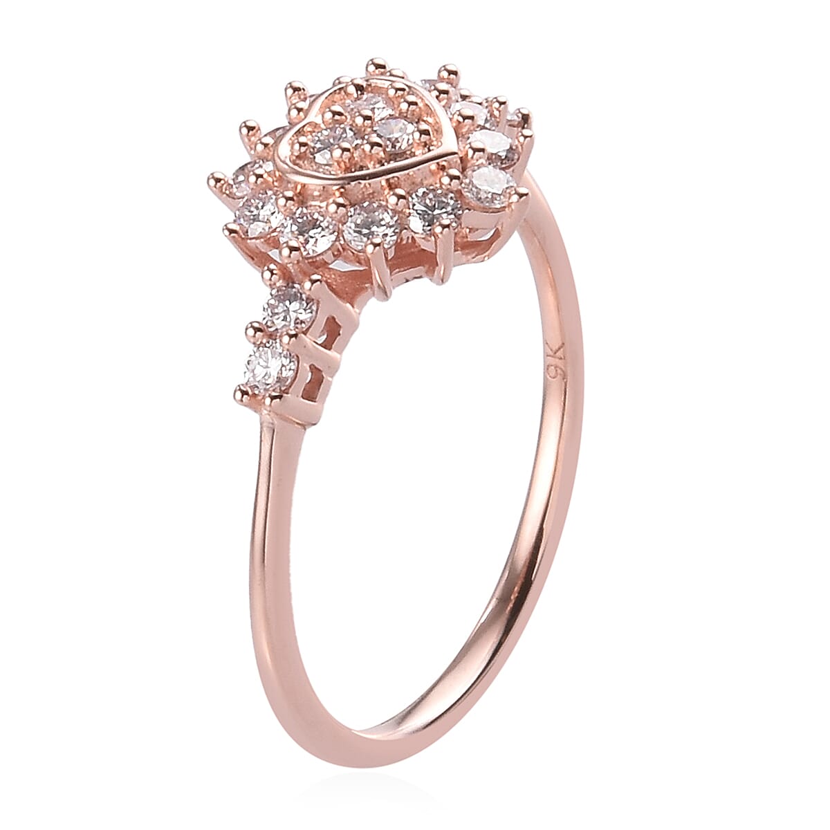 9K Rose Gold SGL Certified Pink Diamond (I2-I3) Heart Cluster Ring 0.50 Ct.