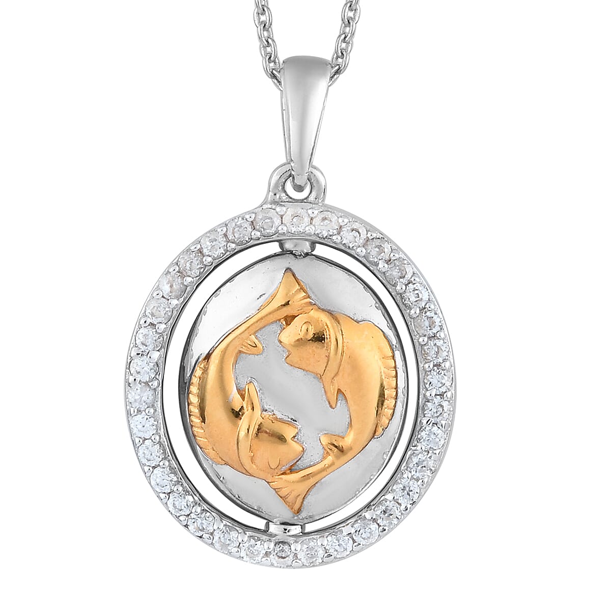 Natural Cambodian Zircon Zodiac-Aquarius Pendant with Chain (Size 20) in Yellow Gold and Platinum Overlay Sterling Silver, Silver wt. 7.50 Gms