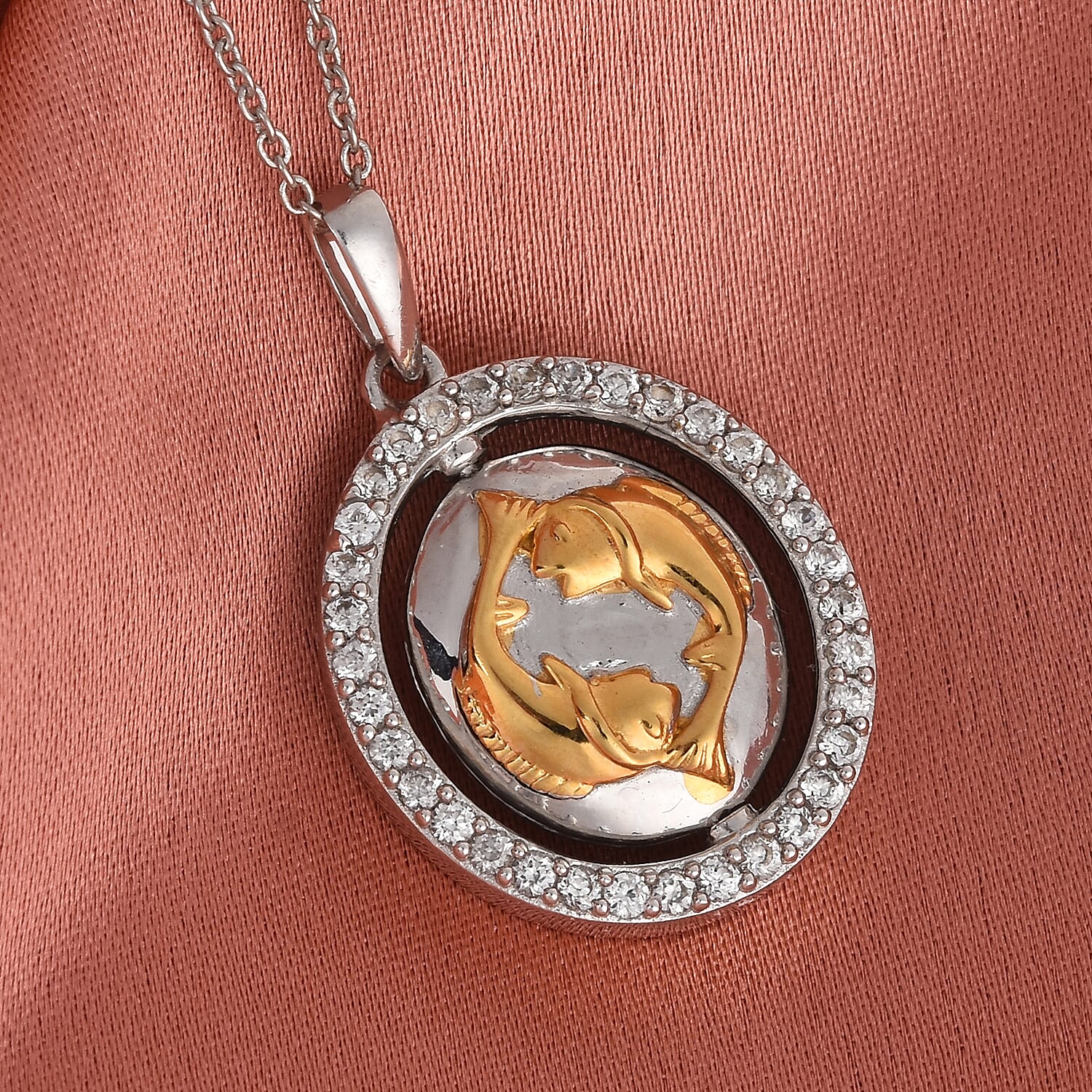 Natural Cambodian Zircon Zodiac-Aquarius Pendant with Chain (Size 20) in Yellow Gold and Platinum Overlay Sterling Silver, Silver wt. 7.50 Gms