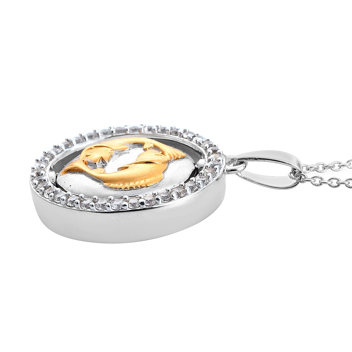 Natural Cambodian Zircon Zodiac-Aquarius Pendant with Chain (Size 20) in Yellow Gold and Platinum Overlay Sterling Silver, Silver wt. 7.50 Gms