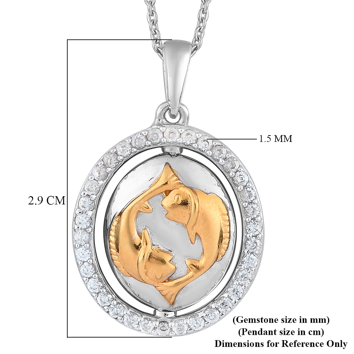 Natural Cambodian Zircon Zodiac-Aquarius Pendant with Chain (Size 20) in Yellow Gold and Platinum Overlay Sterling Silver, Silver wt. 7.50 Gms