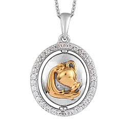 Natural Cambodian Zircon Zodiac-Gemini Pendant with Chain (Size 20) in Yellow Gold and Platinum Plated Sterling Silver, Silver wt. 7.00 Gms