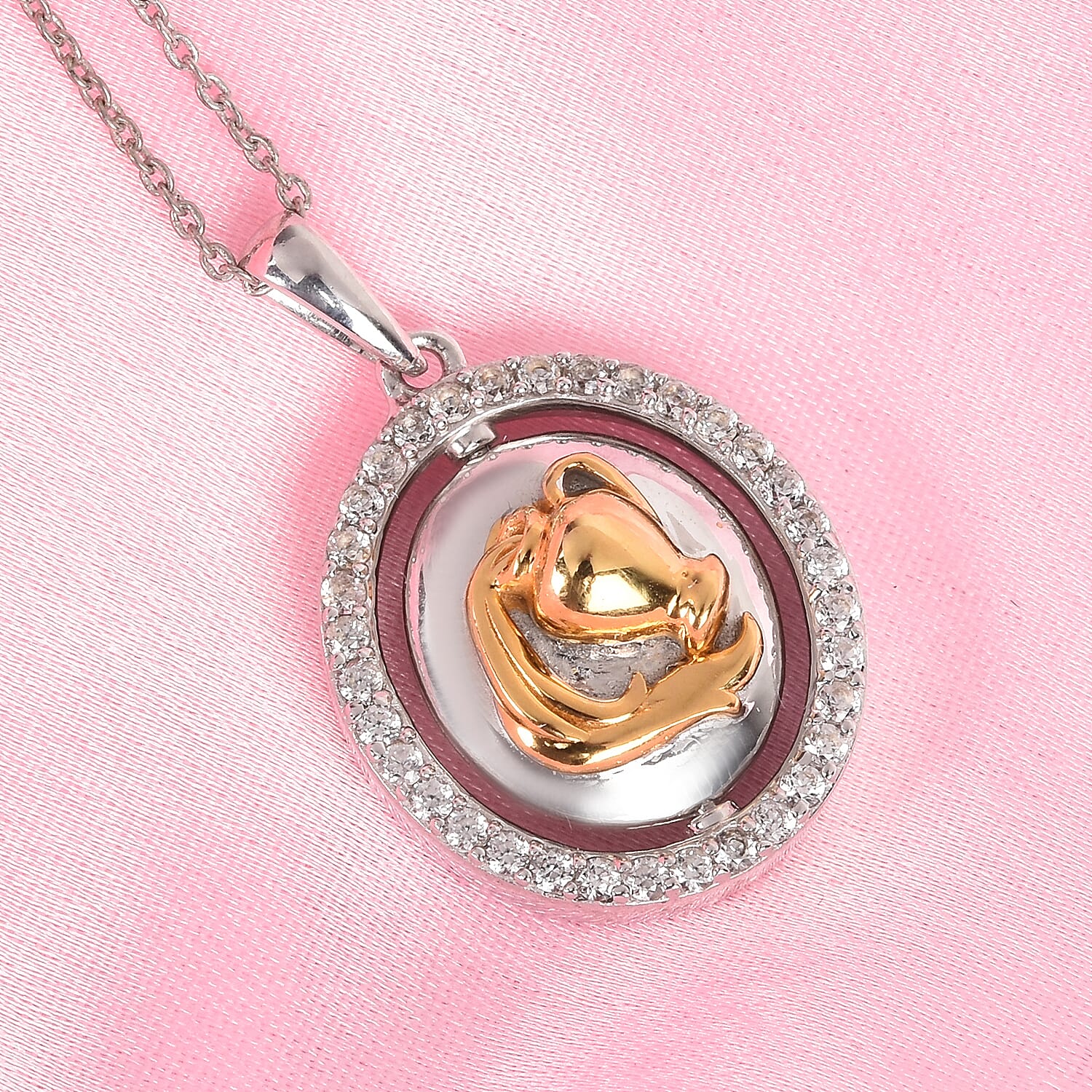Natural Zircon Zodiac-Aquarius Pendant with Chain (Size 20) in Yellow Gold and Platinum Overlay Sterling Silver, Silver Wt. 7.50 Gms