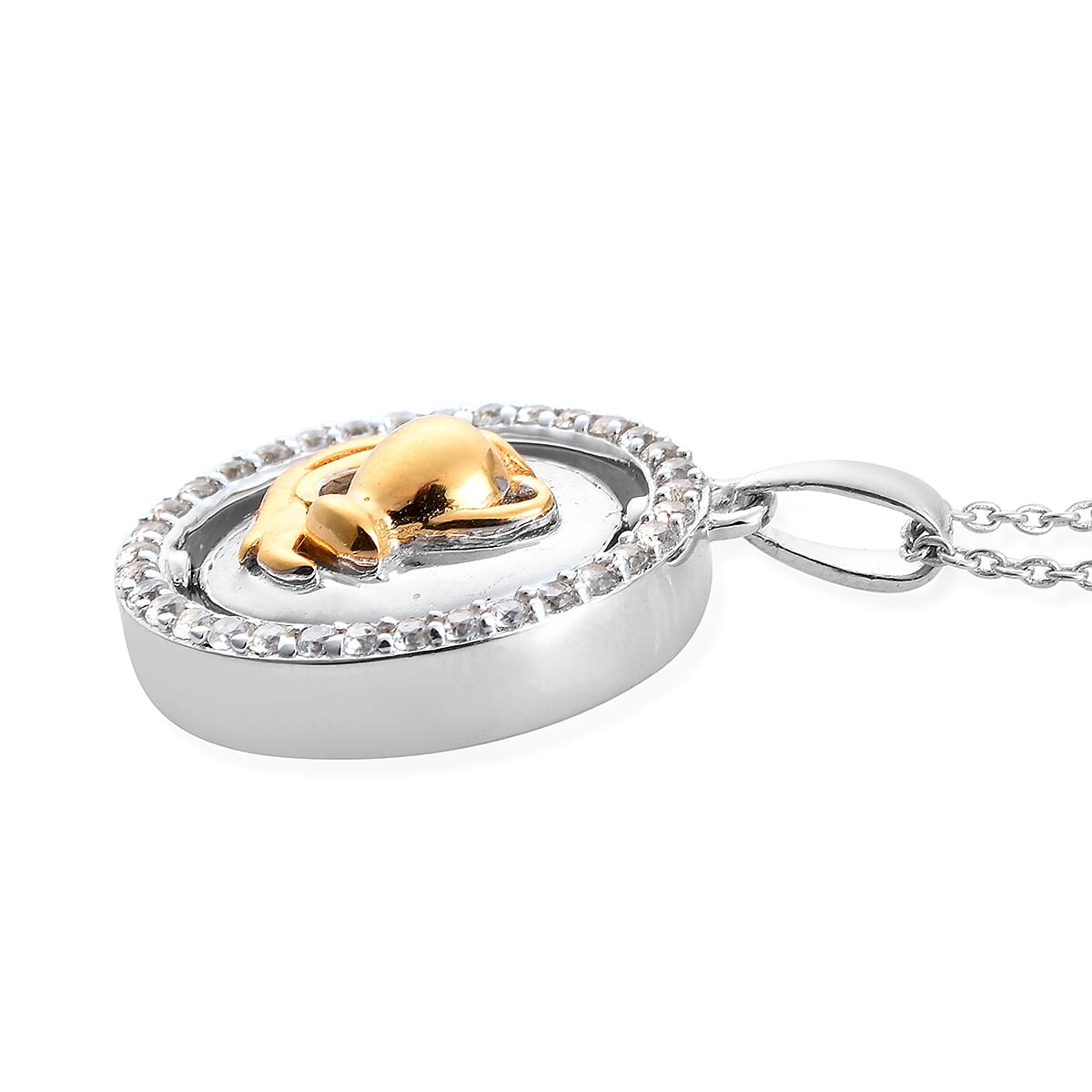 Natural Zircon Zodiac-Aquarius Pendant with Chain (Size 20) in Yellow Gold and Platinum Overlay Sterling Silver, Silver Wt. 7.50 Gms