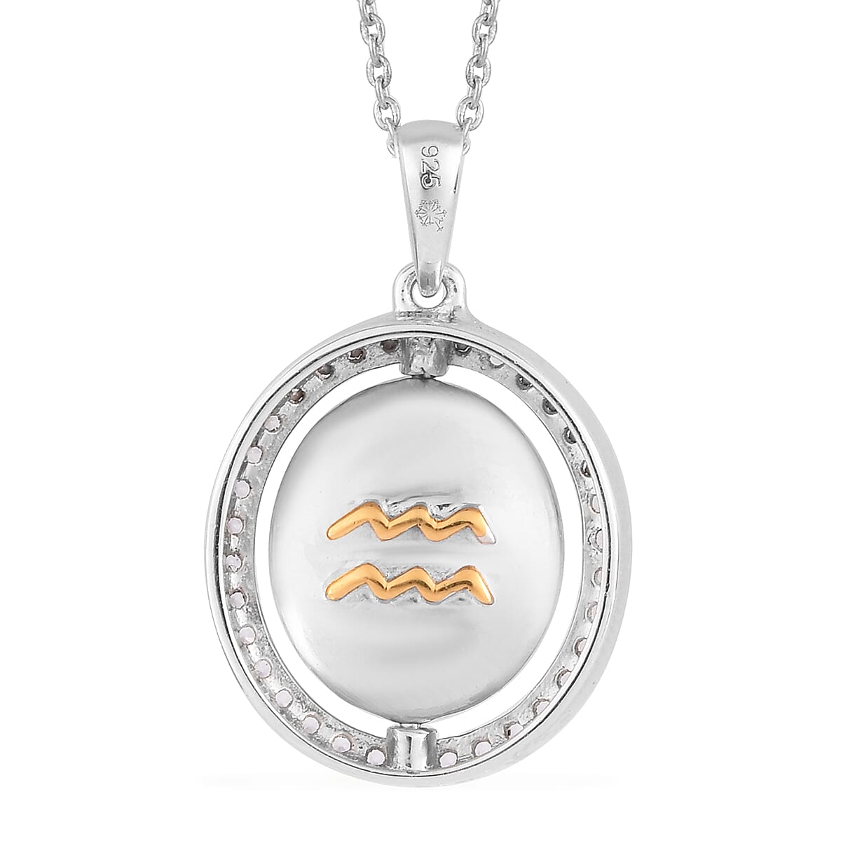 Natural Zircon Zodiac-Aquarius Pendant with Chain (Size 20) in Yellow Gold and Platinum Overlay Sterling Silver, Silver Wt. 7.50 Gms