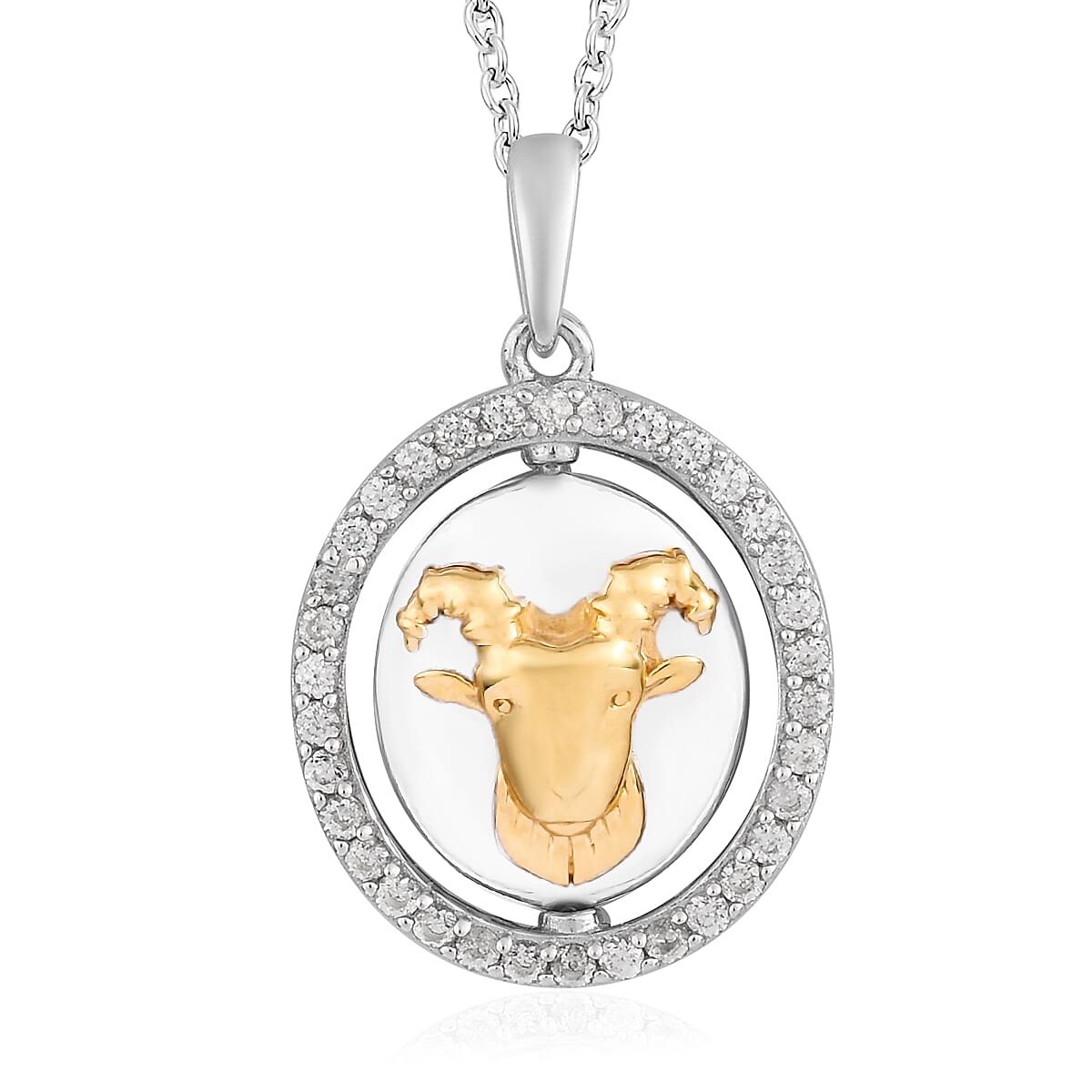 Natural Cambodian Zircon Zodiac-Capricorn Pendant with Chain (Size 20) in Yellow Gold and Platinum Overlay Sterling Silver, Silver wt. 7.20 Gms