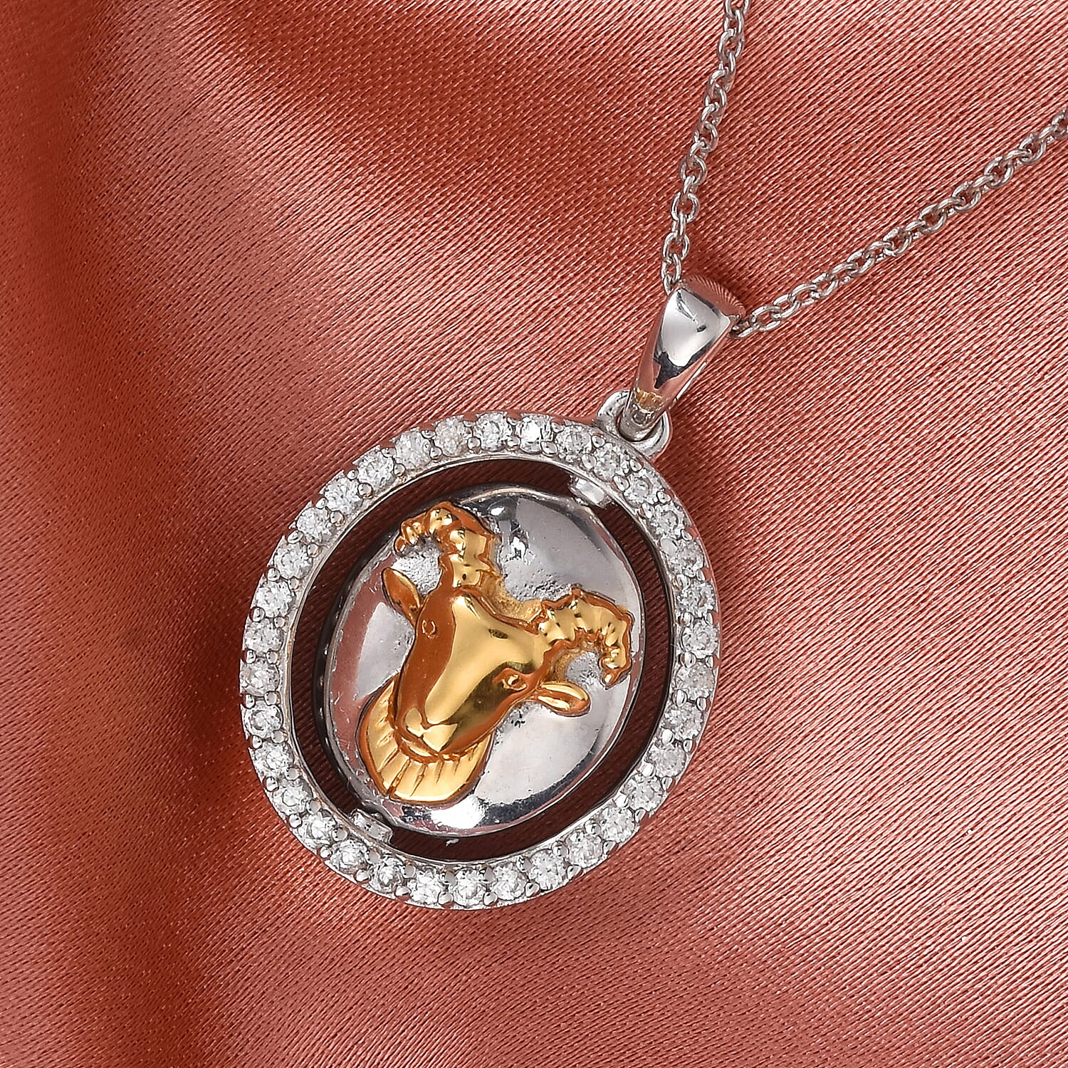 Natural Cambodian Zircon Zodiac-Capricorn Pendant with Chain (Size 20) in Yellow Gold and Platinum Overlay Sterling Silver, Silver wt. 7.20 Gms