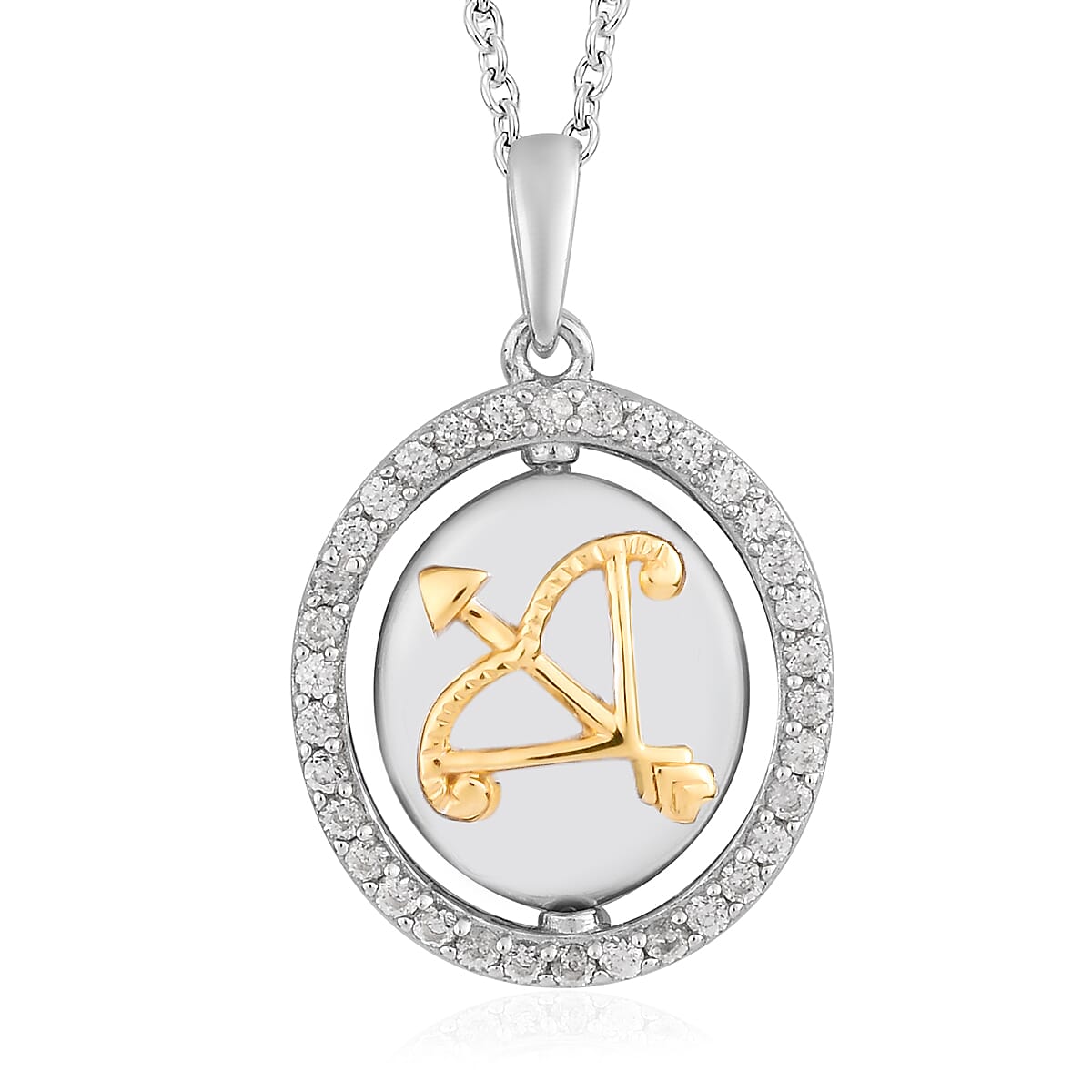 Natural Zircon Zodiac-Pisc Sagittarius es Pendant with Chain (Size 20) in Yellow Gold and Platinum Overlay Sterling Silver, Silver wt. 6.60 Gms