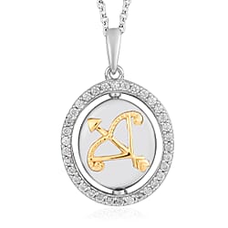 Natural Cambodian Zircon Zodiac-Gemini Pendant with Chain (Size 20) in Yellow Gold and Platinum Plated Sterling Silver, Silver wt. 7.00 Gms