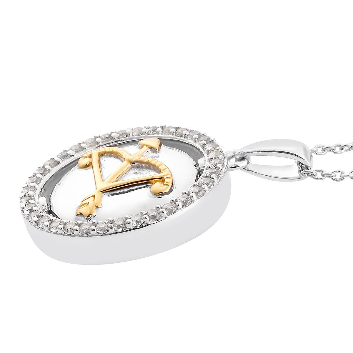 Natural Zircon Zodiac-Pisc Sagittarius es Pendant with Chain (Size 20) in Yellow Gold and Platinum Overlay Sterling Silver, Silver wt. 6.60 Gms