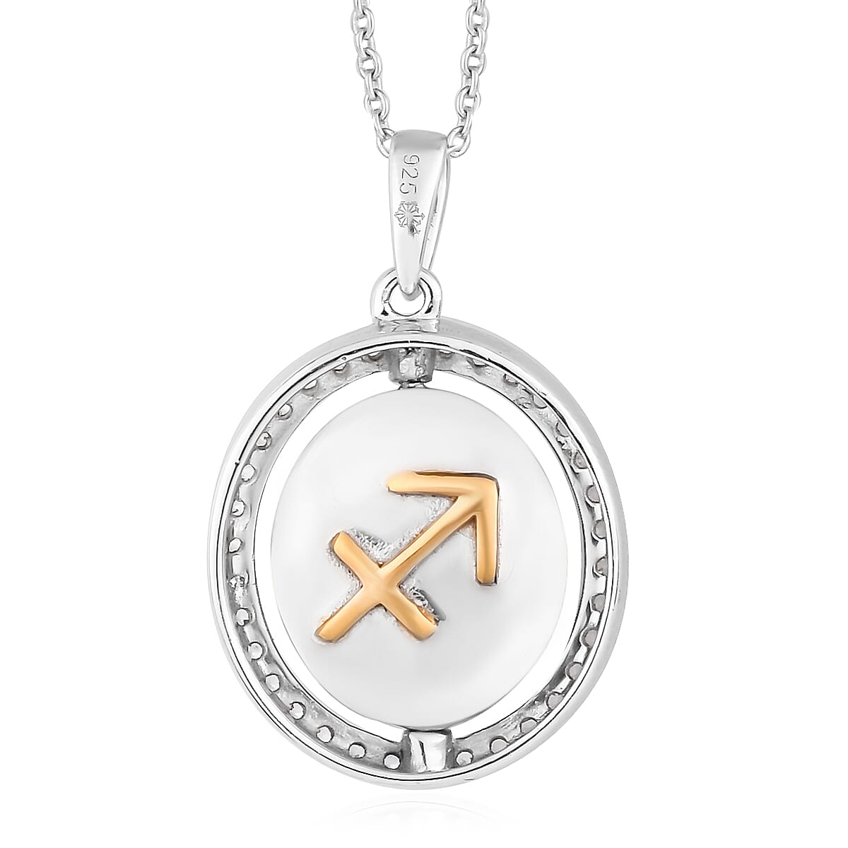 Natural Zircon Zodiac-Pisc Sagittarius es Pendant with Chain (Size 20) in Yellow Gold and Platinum Overlay Sterling Silver, Silver wt. 6.60 Gms
