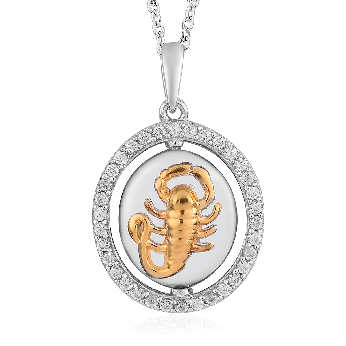 Natural Zircon Zodiac-Scorpio Pendant with Chain (Size 20) in Yellow Gold and Platinum Overlay Sterling Silver, Silver wt. 7.00 Gms