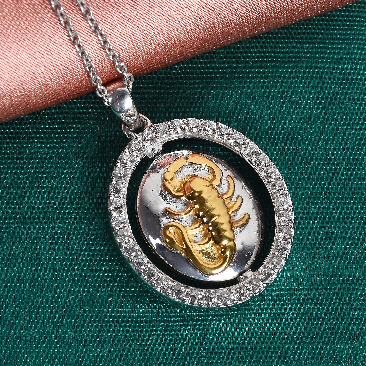 Natural Zircon Zodiac-Scorpio Pendant with Chain (Size 20) in Yellow Gold and Platinum Overlay Sterling Silver, Silver wt. 7.00 Gms