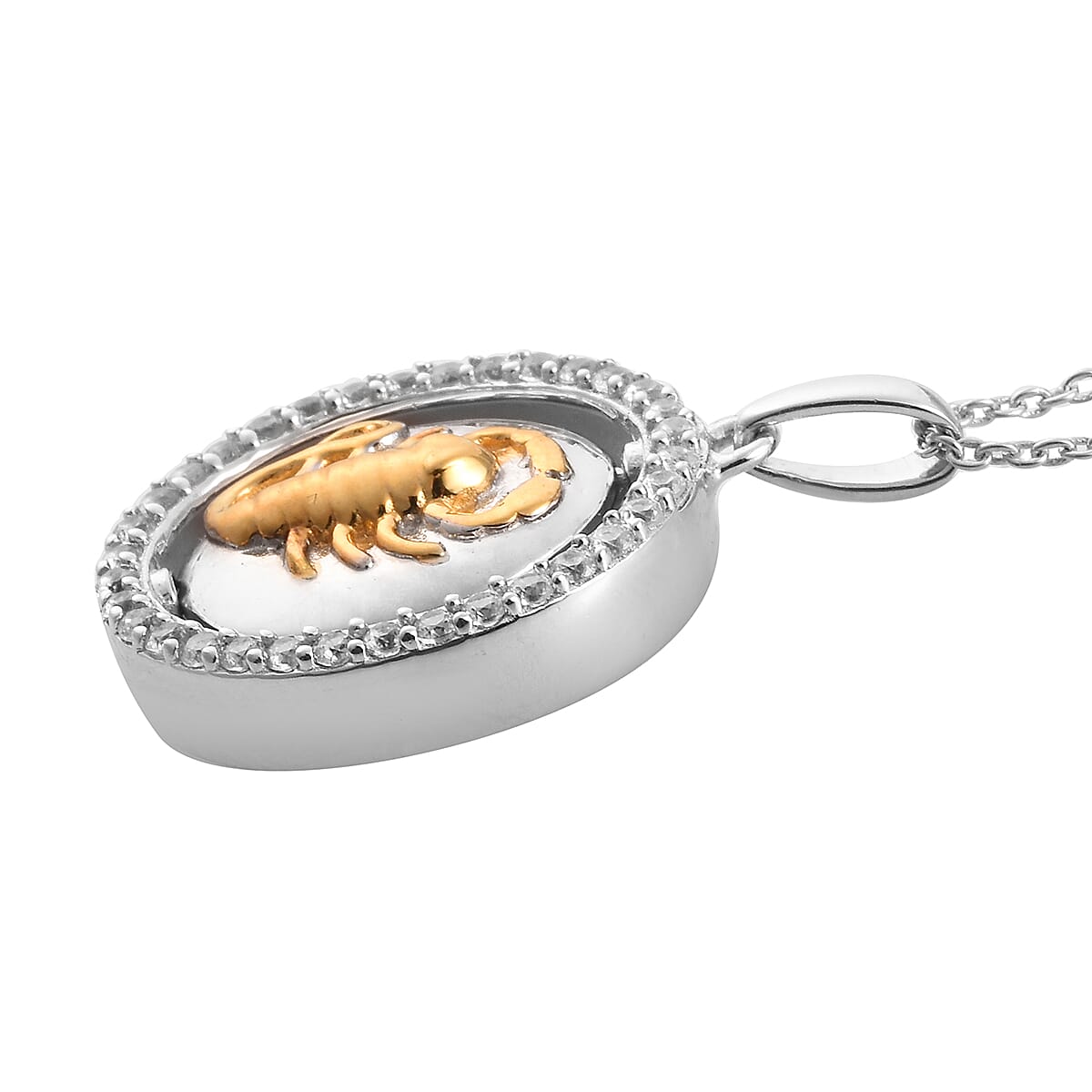 Natural Zircon Zodiac-Scorpio Pendant with Chain (Size 20) in Yellow Gold and Platinum Overlay Sterling Silver, Silver wt. 7.00 Gms