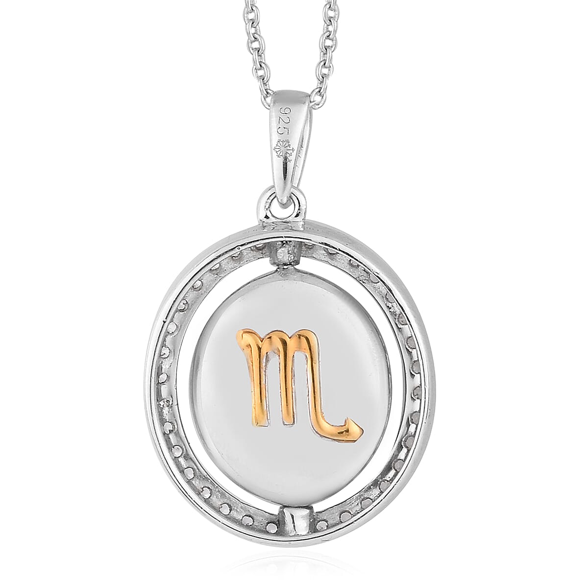Natural Zircon Zodiac-Scorpio Pendant with Chain (Size 20) in Yellow Gold and Platinum Overlay Sterling Silver, Silver wt. 7.00 Gms