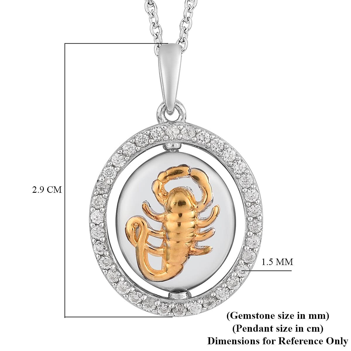 Natural Zircon Zodiac-Scorpio Pendant with Chain (Size 20) in Yellow Gold and Platinum Overlay Sterling Silver, Silver wt. 7.00 Gms
