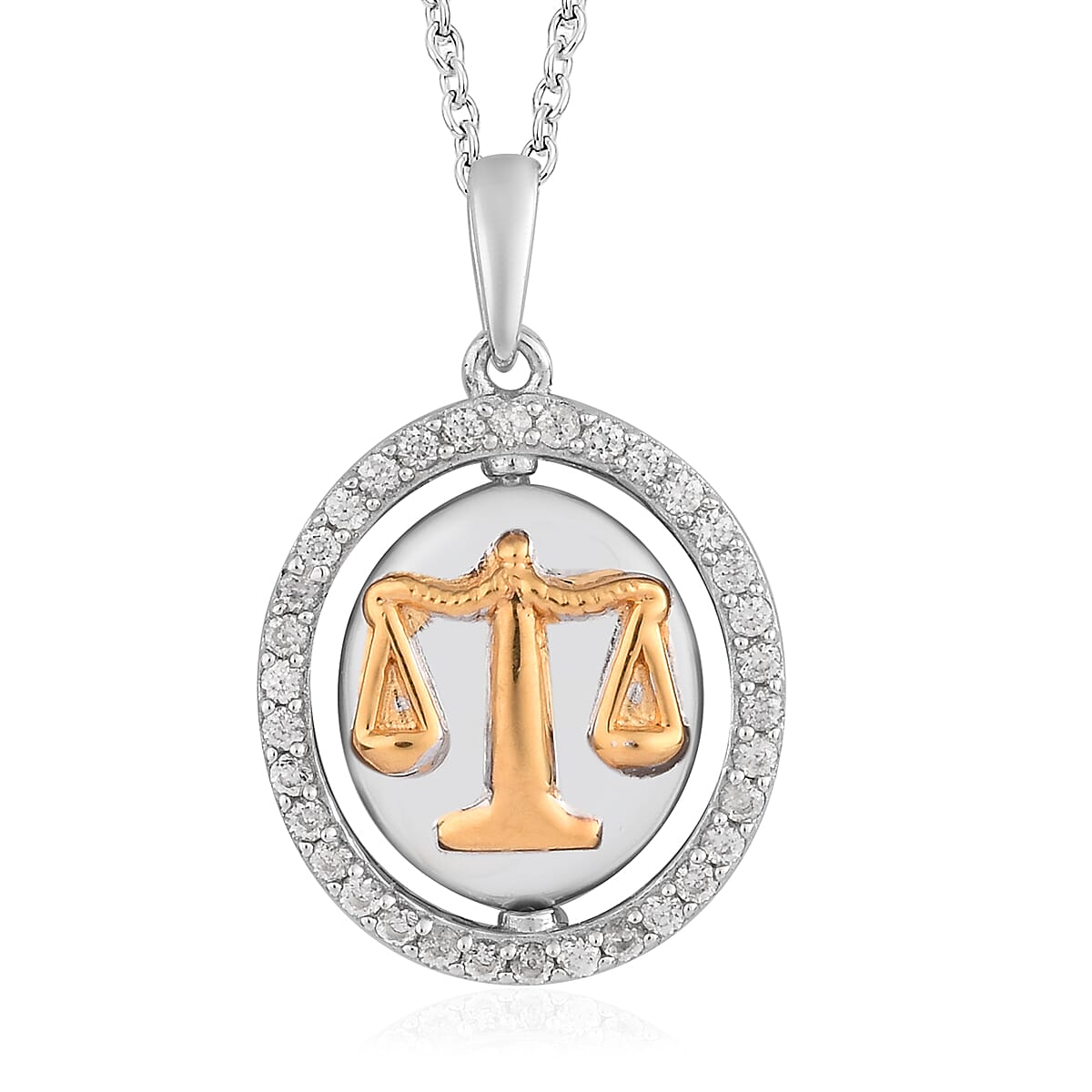 Natural Cambodian Zircon Zodiac-Libra Pendant with Chain (Size 20) in Yellow Gold and Platinum Overlay Sterling Silver, Silver wt. 6.80 Gms