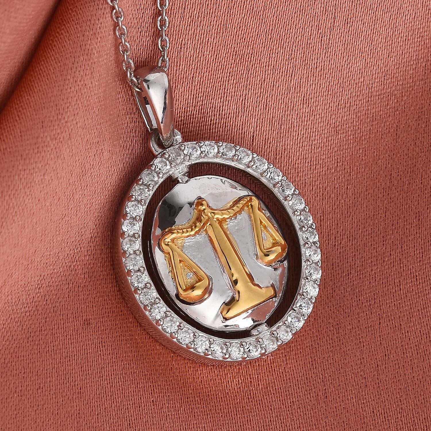 Natural Cambodian Zircon Zodiac-Libra Pendant with Chain (Size 20) in Yellow Gold and Platinum Overlay Sterling Silver, Silver wt. 6.80 Gms