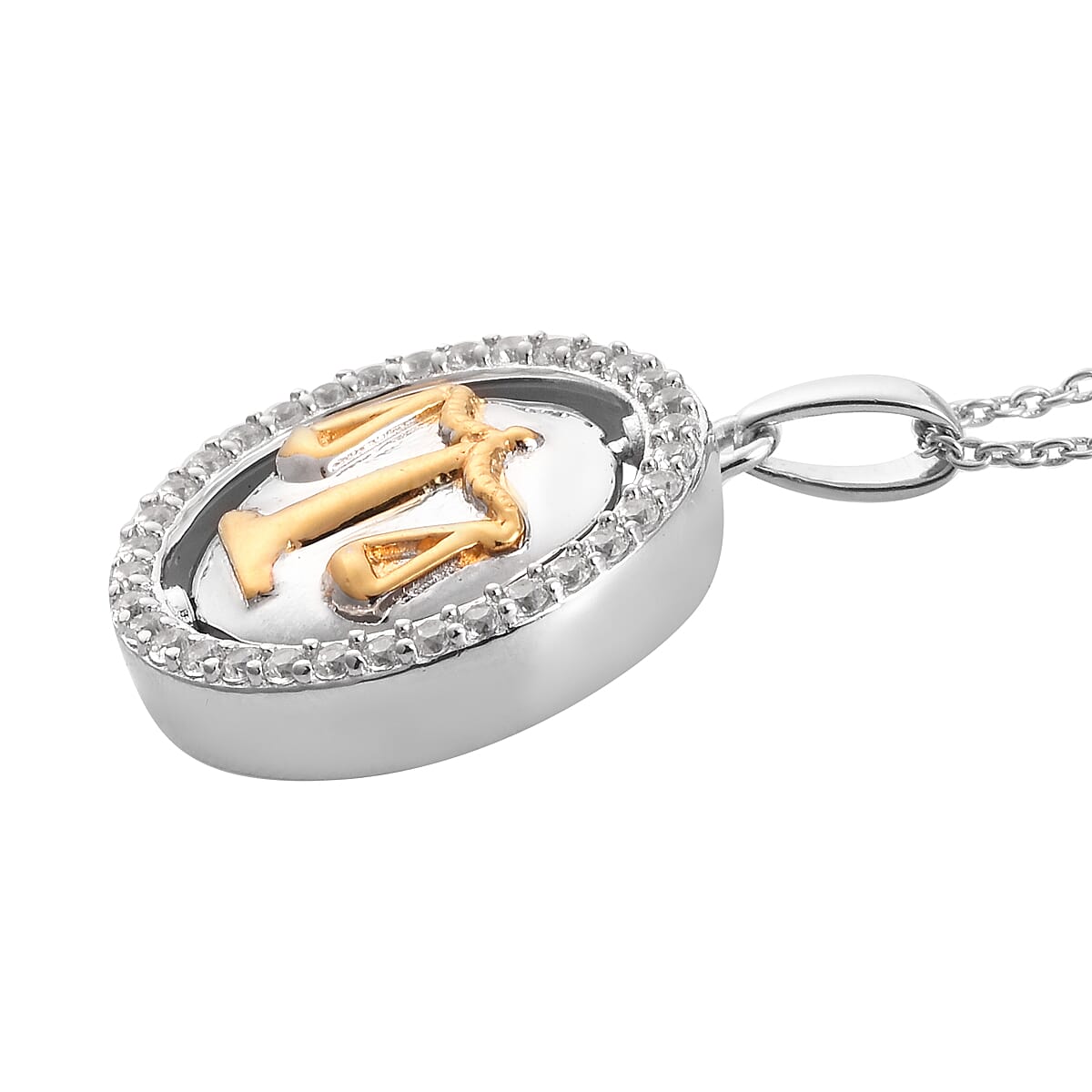 Natural Cambodian Zircon Zodiac-Libra Pendant with Chain (Size 20) in Yellow Gold and Platinum Overlay Sterling Silver, Silver wt. 6.80 Gms