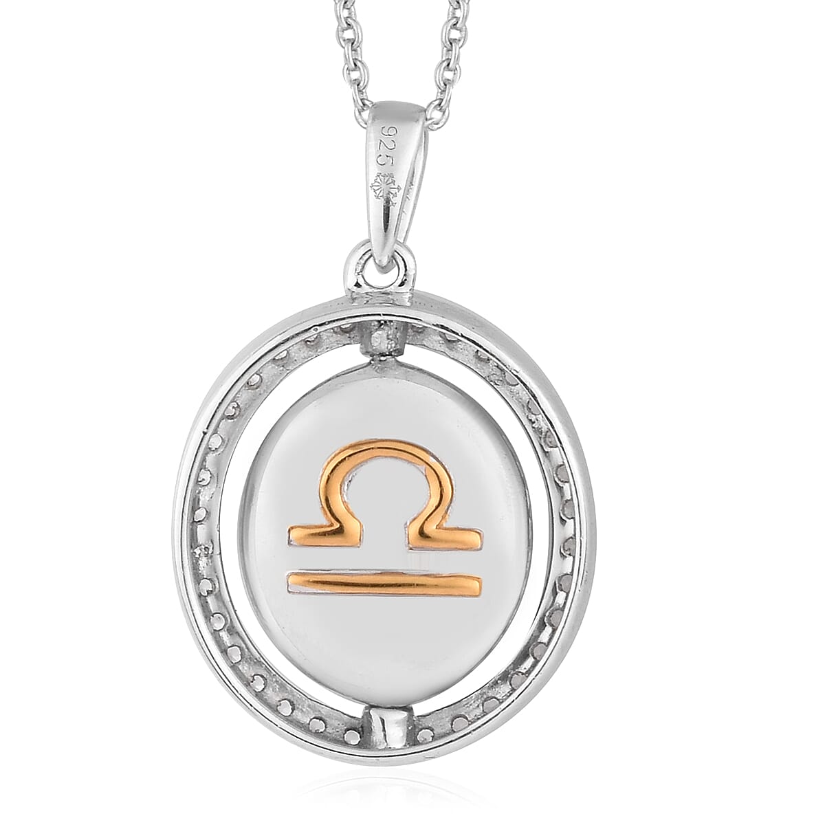 Natural Cambodian Zircon Zodiac-Libra Pendant with Chain (Size 20) in Yellow Gold and Platinum Overlay Sterling Silver, Silver wt. 6.80 Gms